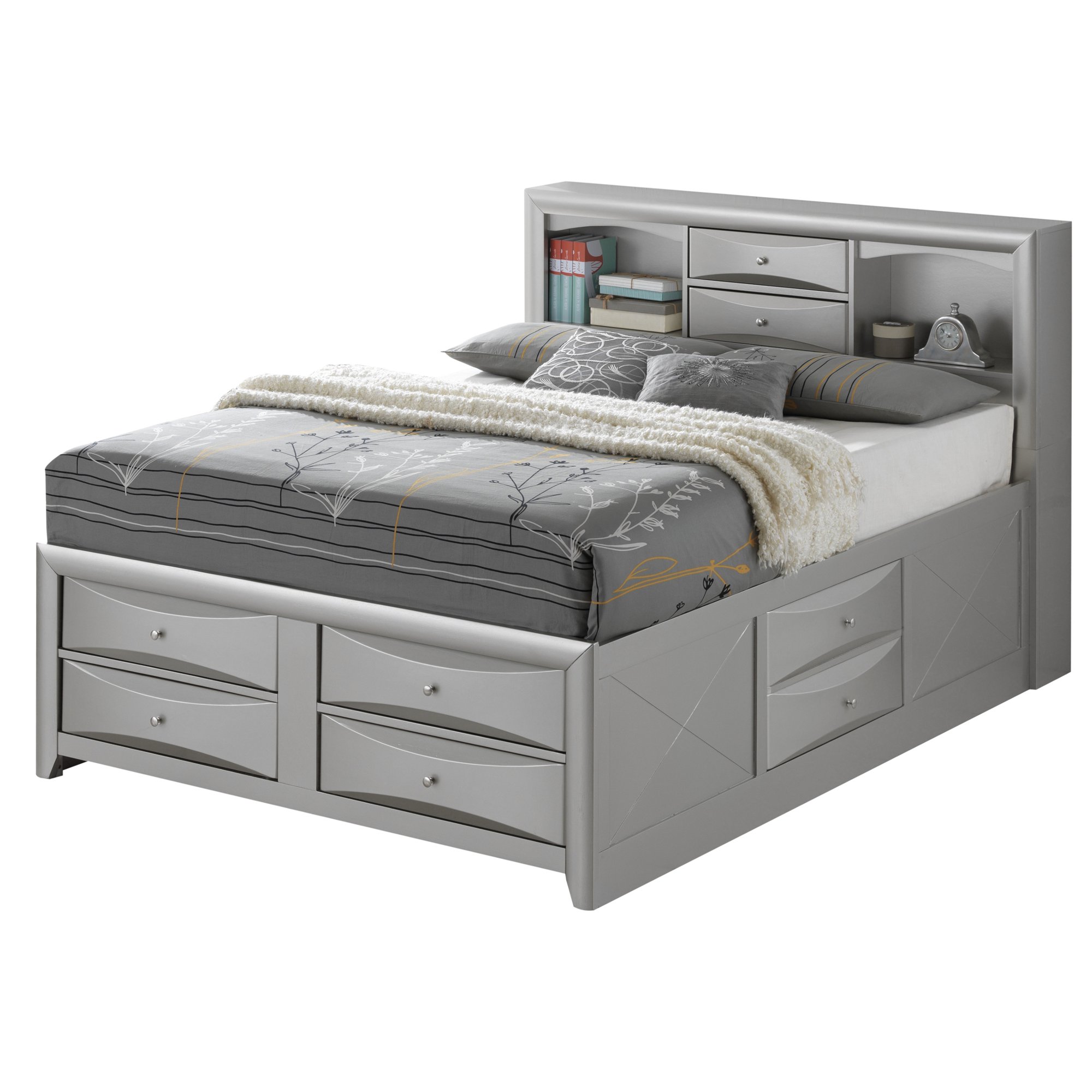 Newboti Furniture Marilla G1503G-QSB3 Queen Storage Bed, Silver Champagne NO.55980
