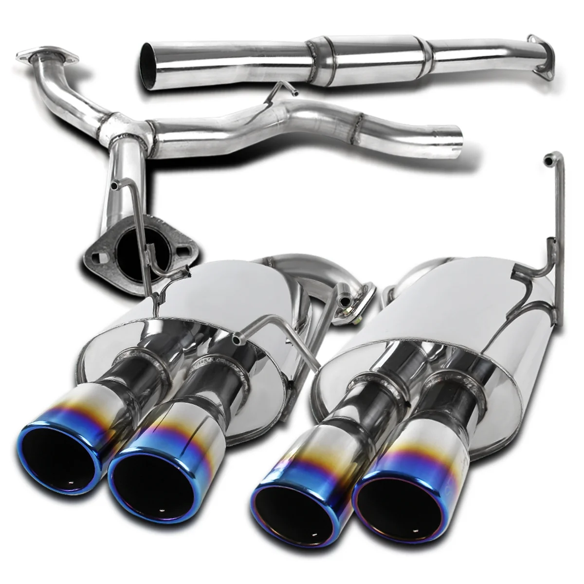 Spec-D Tuning S/S Quad Burnt Tip Catback Exhaust System Compatible with 2008-2014 Subaru Impreza WRX Sti Sedan