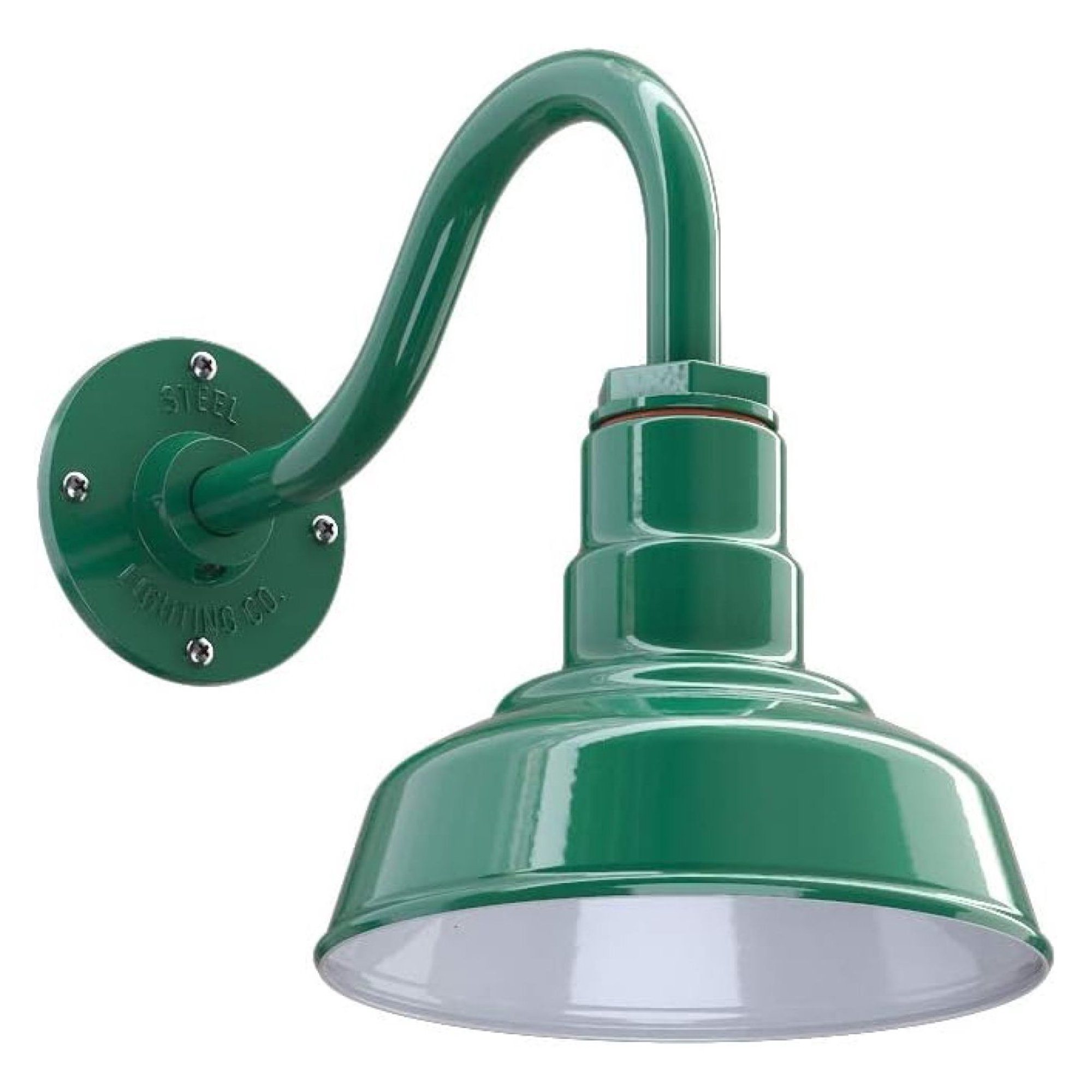 ZHANGHU | Dusk to | Barn Light | Outdoor Wall Mounted | 8 in Dome | 11 inch Gooseneck| Small Farmhouse Light Made in America | Green Exterior/White Interior