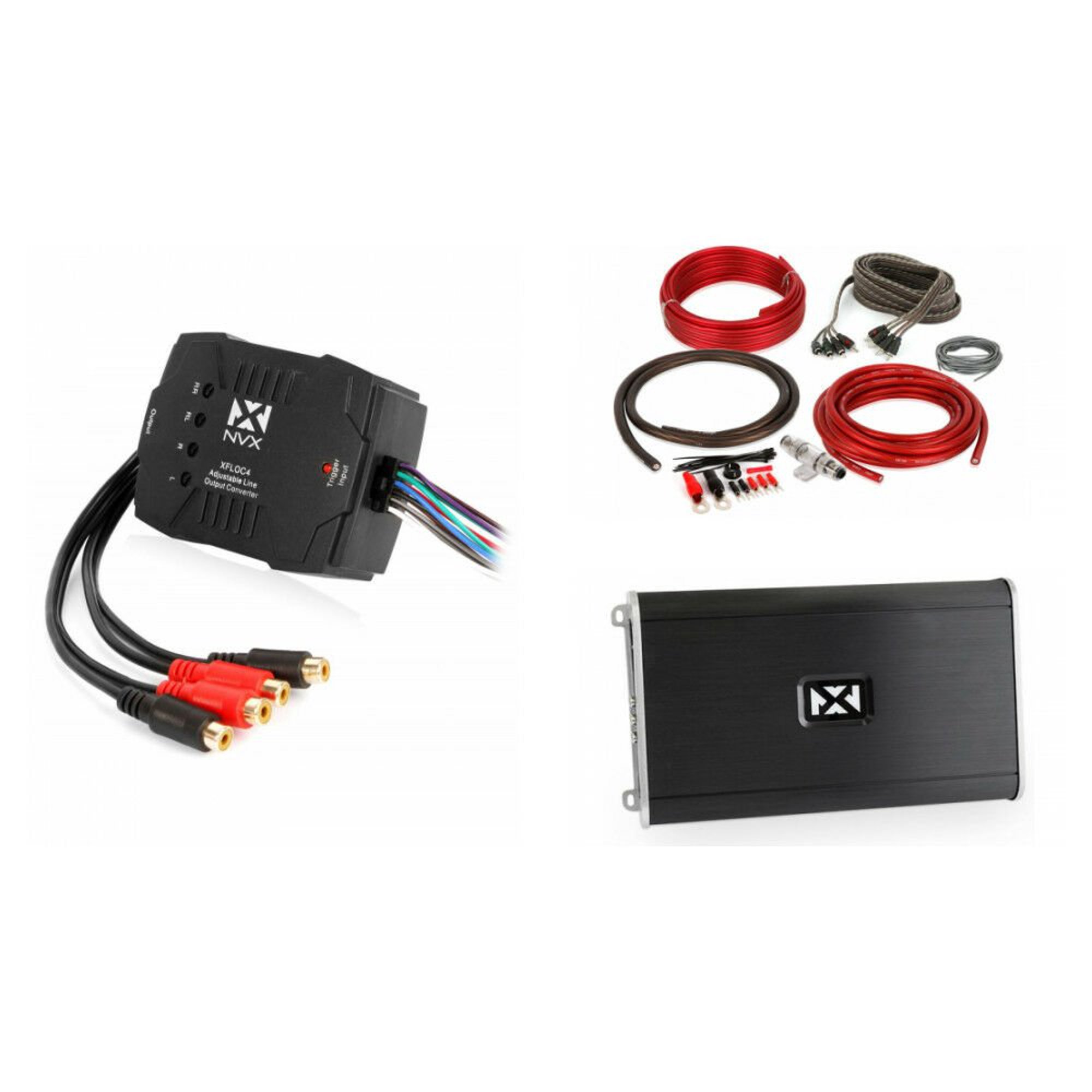 NVX VAD10004 1000W RMS Class D 4-Channel Amplifier + Premium NVX XFLOC4 Line-Output-Converter + Free 4 Gauge Amp Kit