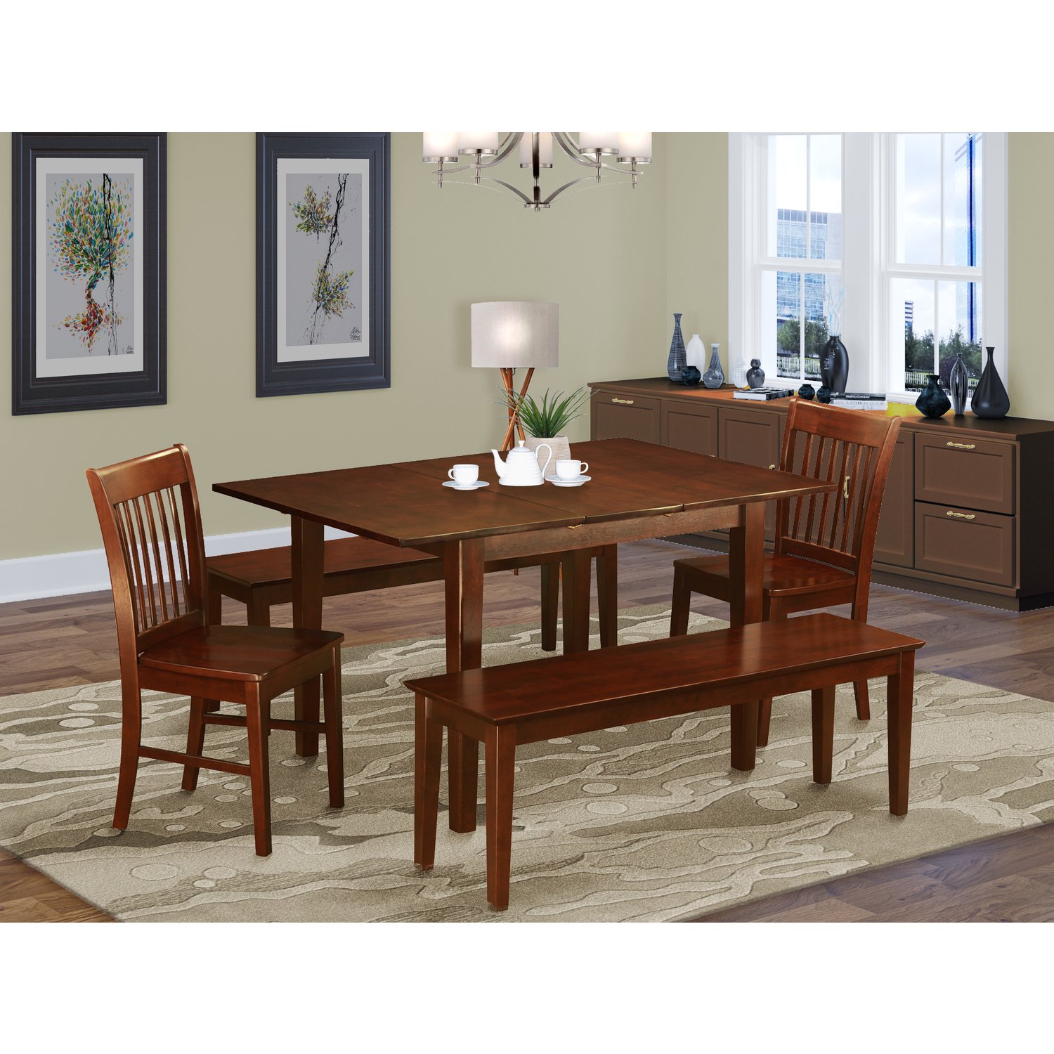 HomeStock Coastal Charm Set For Small Spaces- Tables, Dining Chairs And Bench