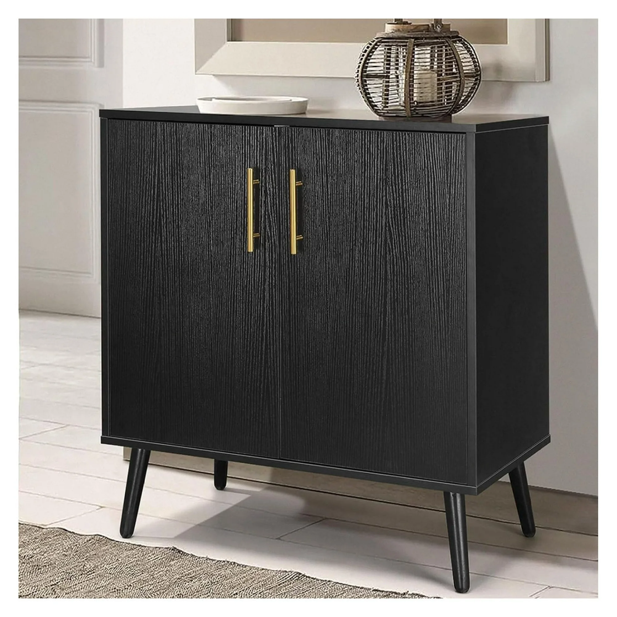 ZHANGHU Black Accent Cabinet with 2 Doors, Standing Sideboard Buffet Cabinet with Storage, Century Modern Storage Cabinet for Dining Room Hallway Office Entryway, 28 Inch