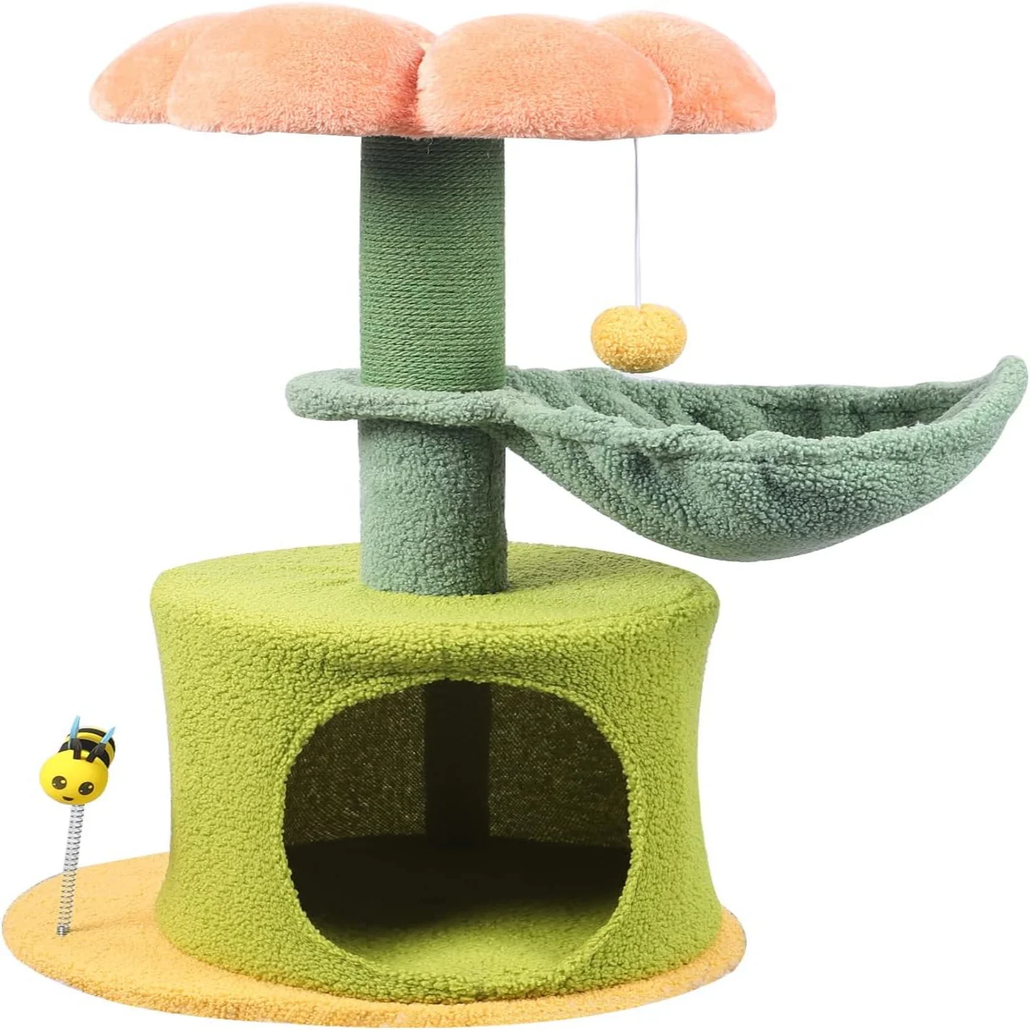 MNGQNG Pink Flower Cat Tree Tower - Indoor Cats Scratching Post Climbing Activity  Small Hammock Bed Condo  Cute Natural Sisal Cat Scratcher