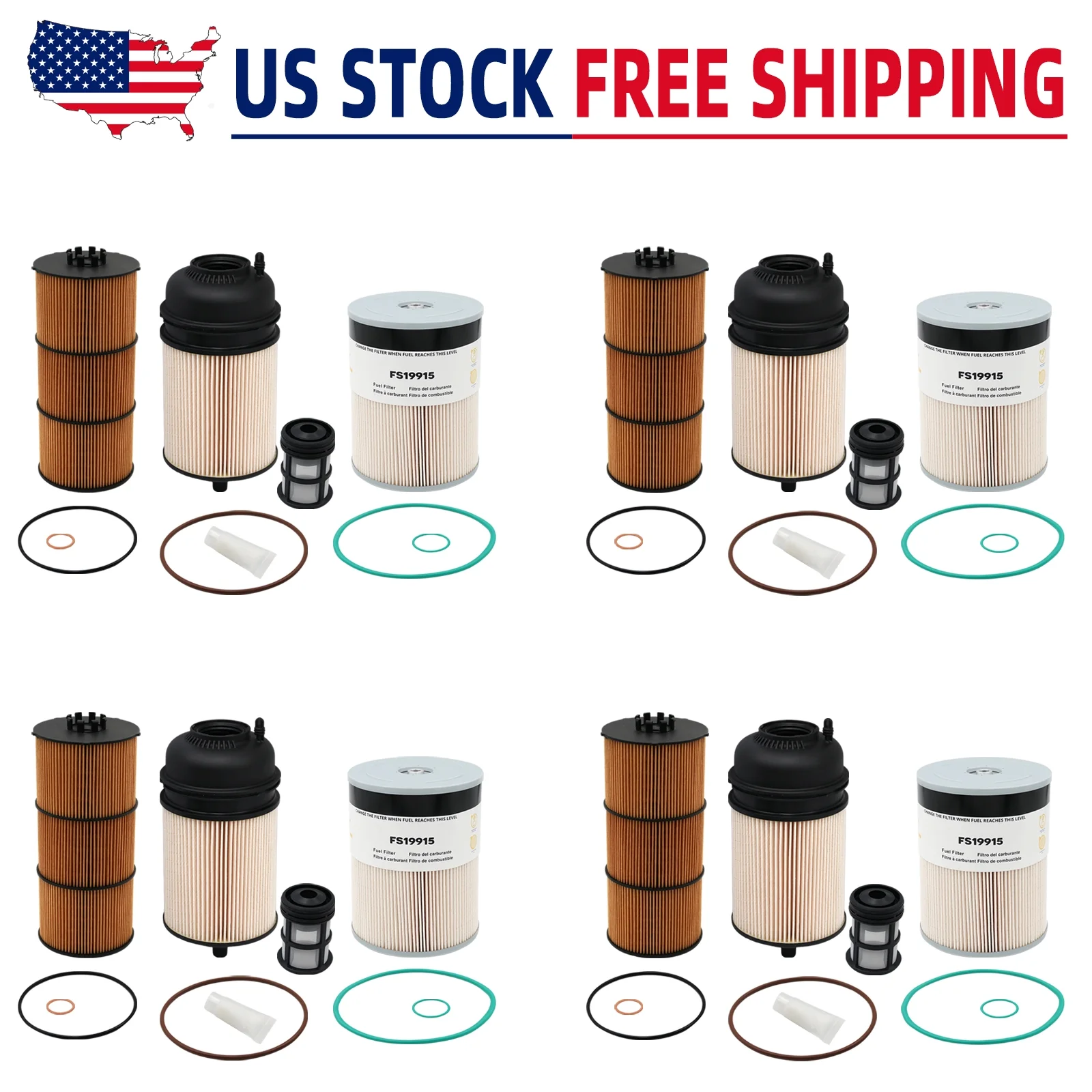 4PCS MK1001 Fuel & Oil Filter Maintenance Kits, LF17511 Oil Filter, FS19915 Fuel Water Separator, PF9908 Fuel Filter, for DD13, DD15 and DD16 Engines
