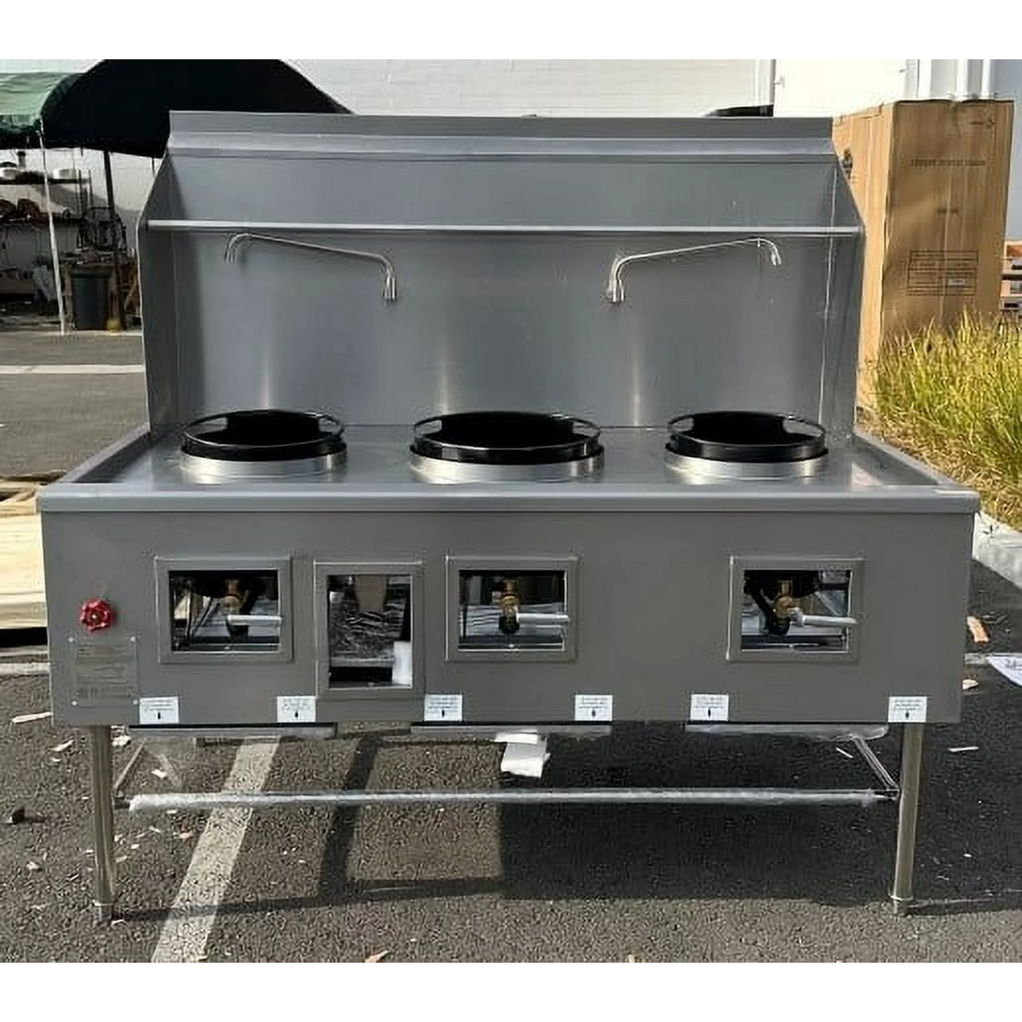 Cooler Depot 13+16+13 In. 3 Holes Chinese Wok Range With Waterfall, NSF Certified