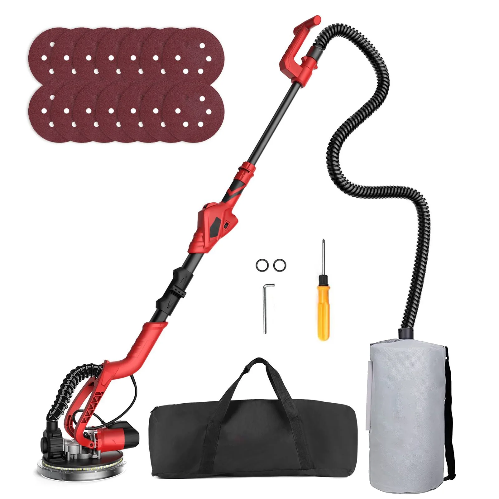 Vistreck Drywall Sander 750W 6A Wall Sander with 14 PCS Sanding Discs 6 Variable Speed 1100-1850RPM Electric Drywall Sander with LED Light Foldable Handle and Carrying Bag 120V Sanding Paper Dia: 2