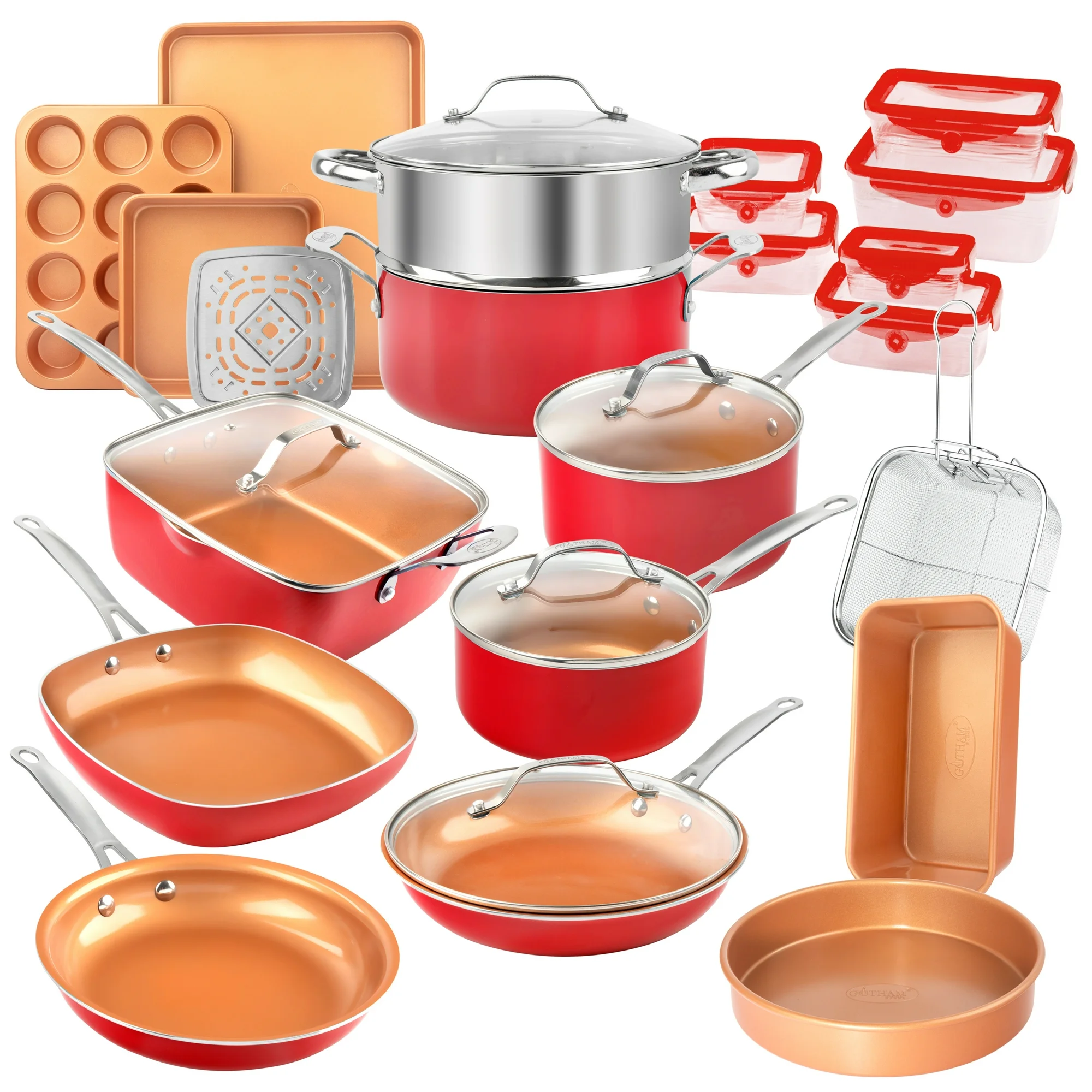 Gotham Steel 32 Pcs Cookware Set Bakeware and Food Storage Set Nonstick ...