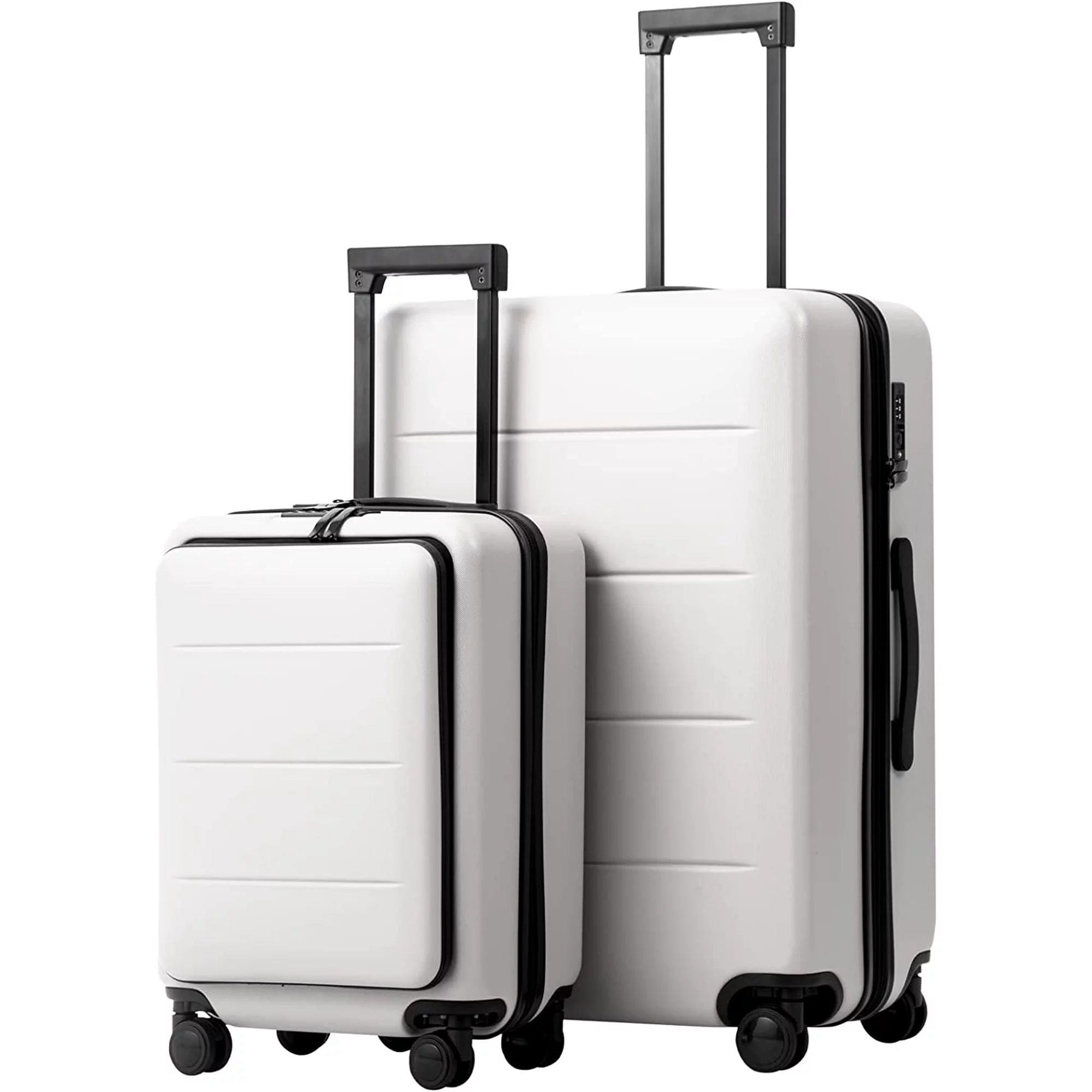 Luggage Suitcase Piece Set Carry On ABS+PC Spinner Trolley with pocket Compartment Weekend Bag (White, 2-piece Set)