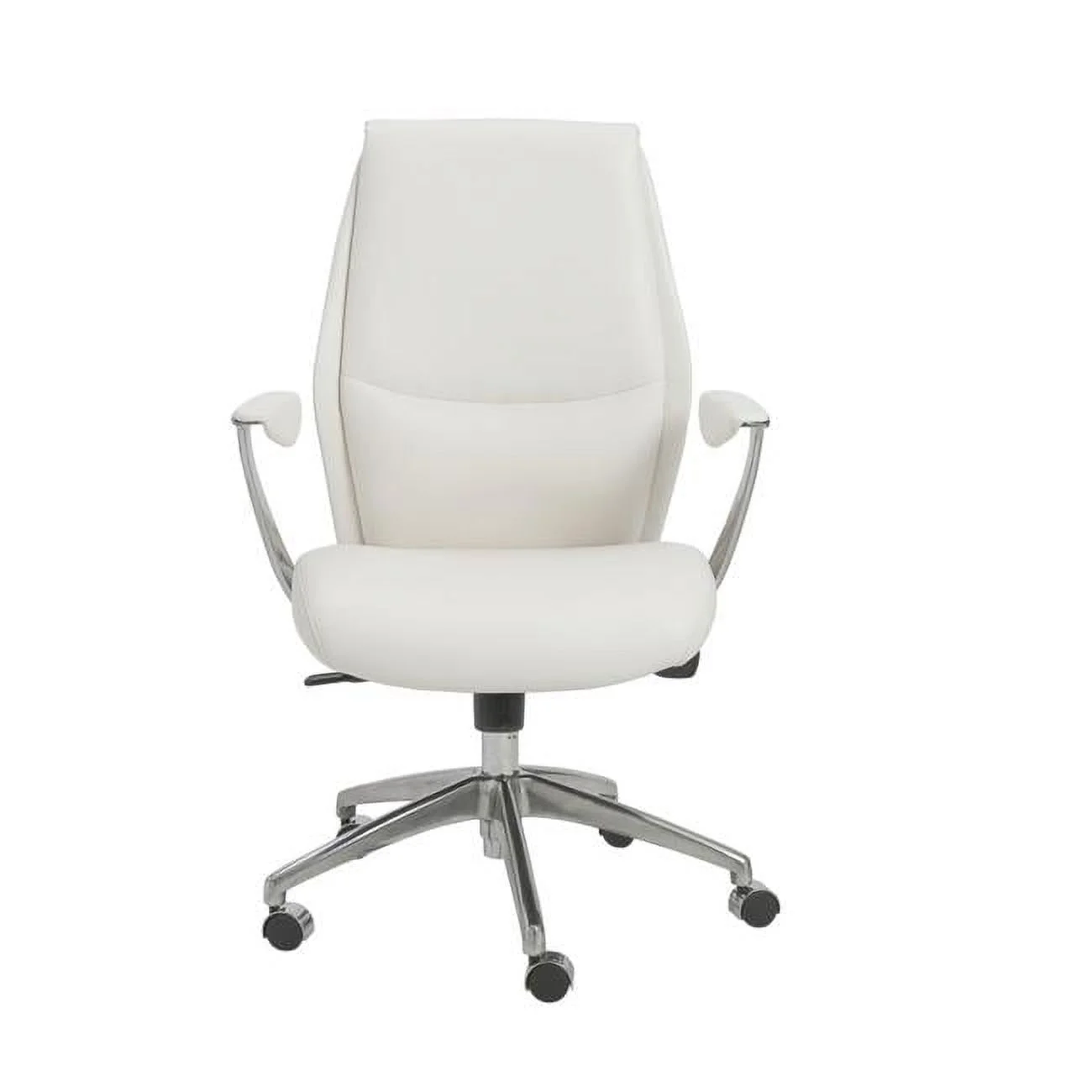 HomeRoots  White Low Back Office Chair with Polished Aluminum Base, 25.50 x 27 x 42.75 in.