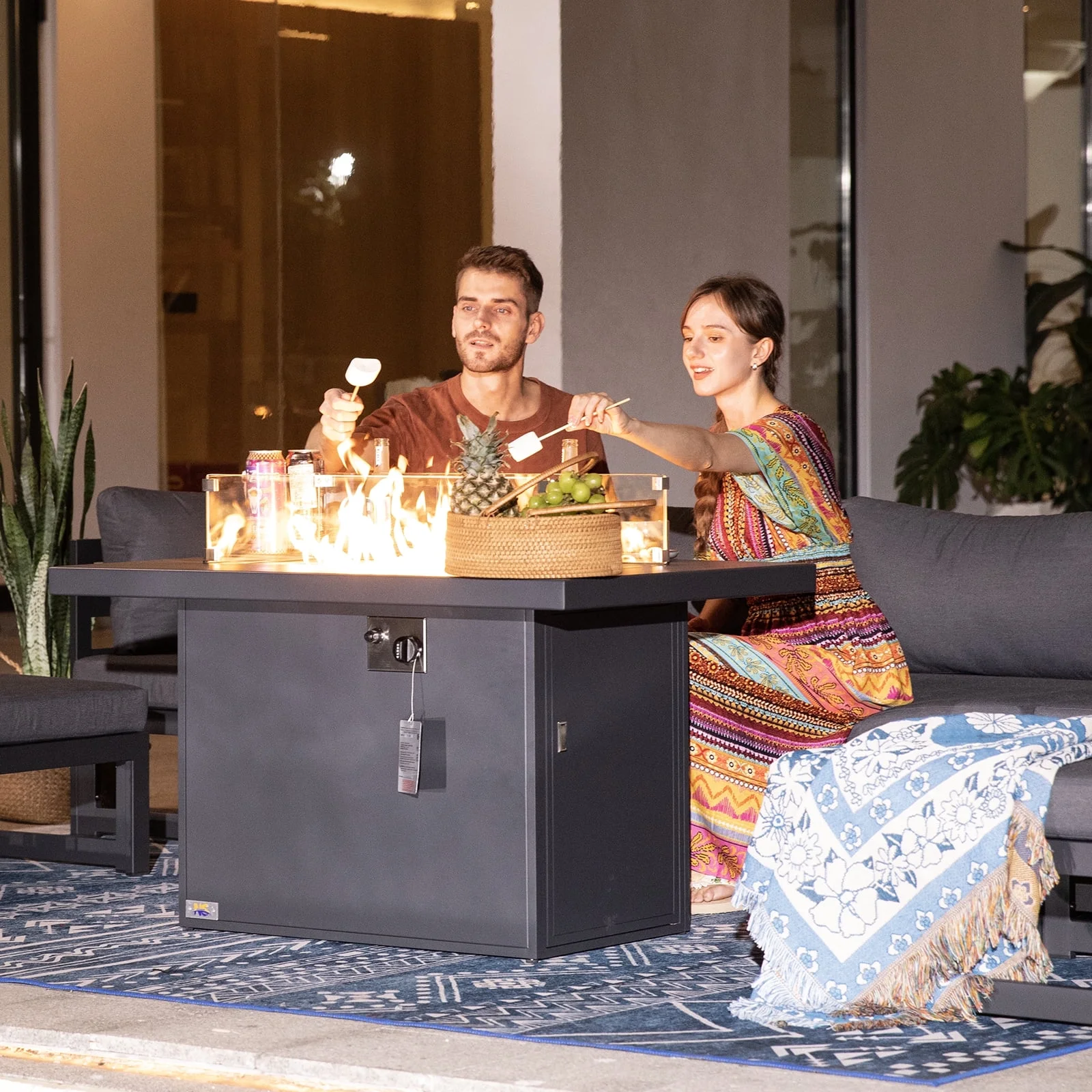 NICESOUL Outdoor Patio Gray Aluminum Propane/Gas Fire Pit Table 55,000 BTU Output, Safe Certified