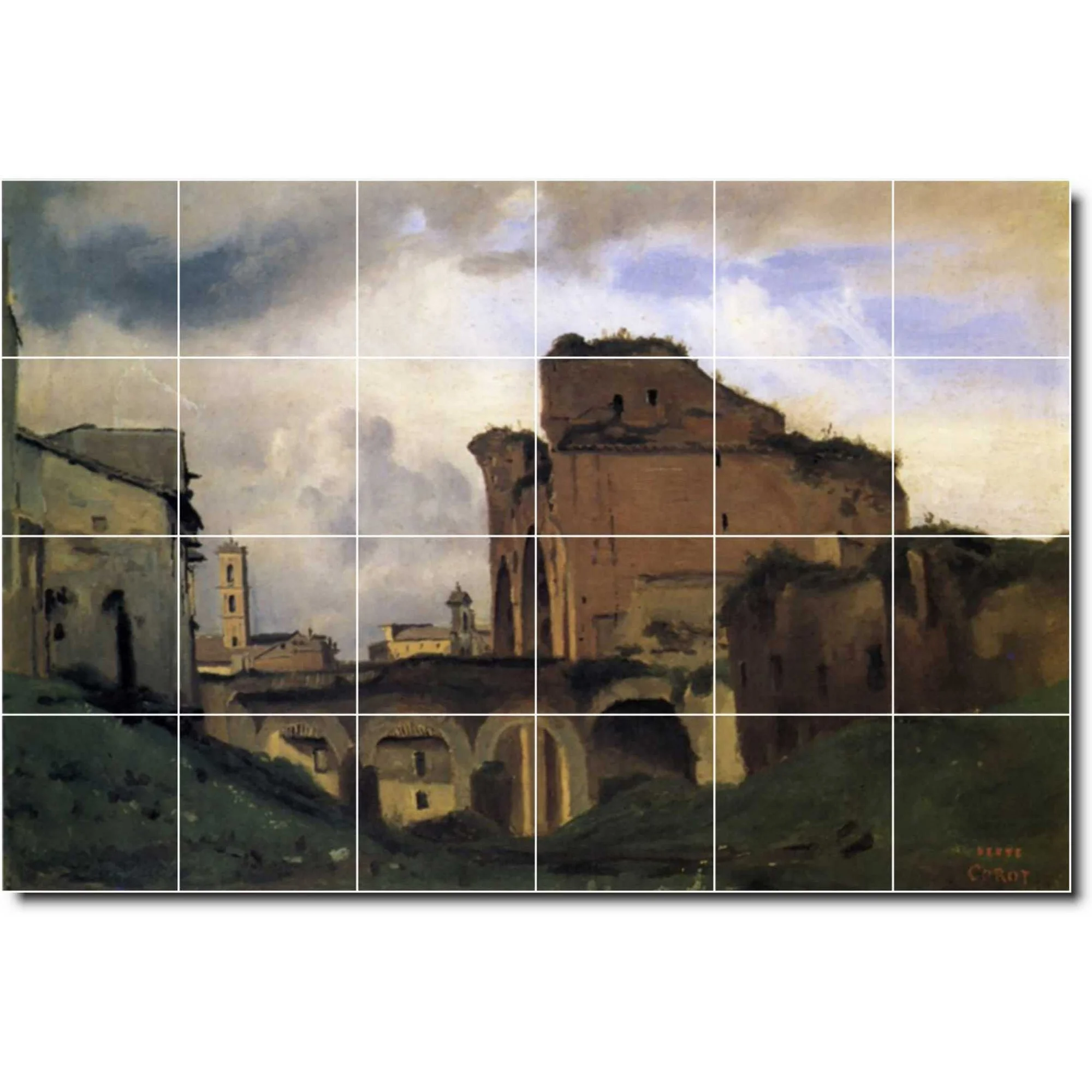 Ceramic Tile Mural-Jean Corot City Floor Tile Mural 10. 72