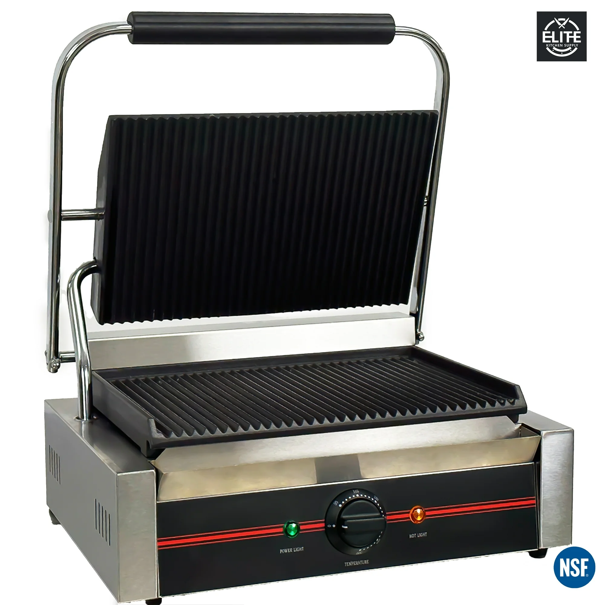 NSF Commercial Panini Contact Grill, 1750W Sandwich Press Panini Maker, Electric Sandwich Grill Grooved, Single Plate Sandwich Press 120V US