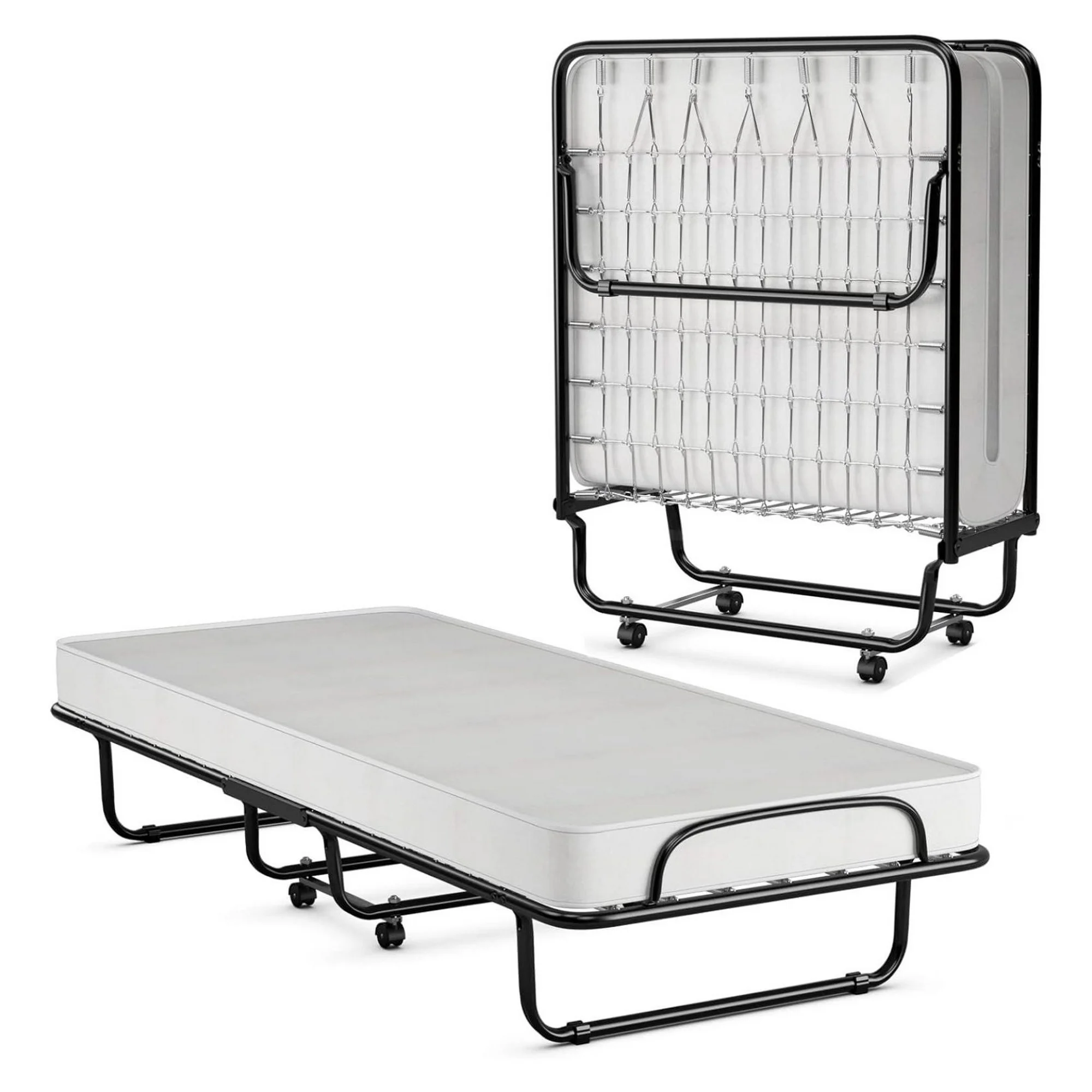 ZHANGHU Folding Bed with Memory Foam Mattress Cot Size, Portable Rollaway Bed for Adults, Foldable Guest Bed with Wheels, Space-Saving Sturdy Metal Frame, Made in Italy, 75 x 31 Inch