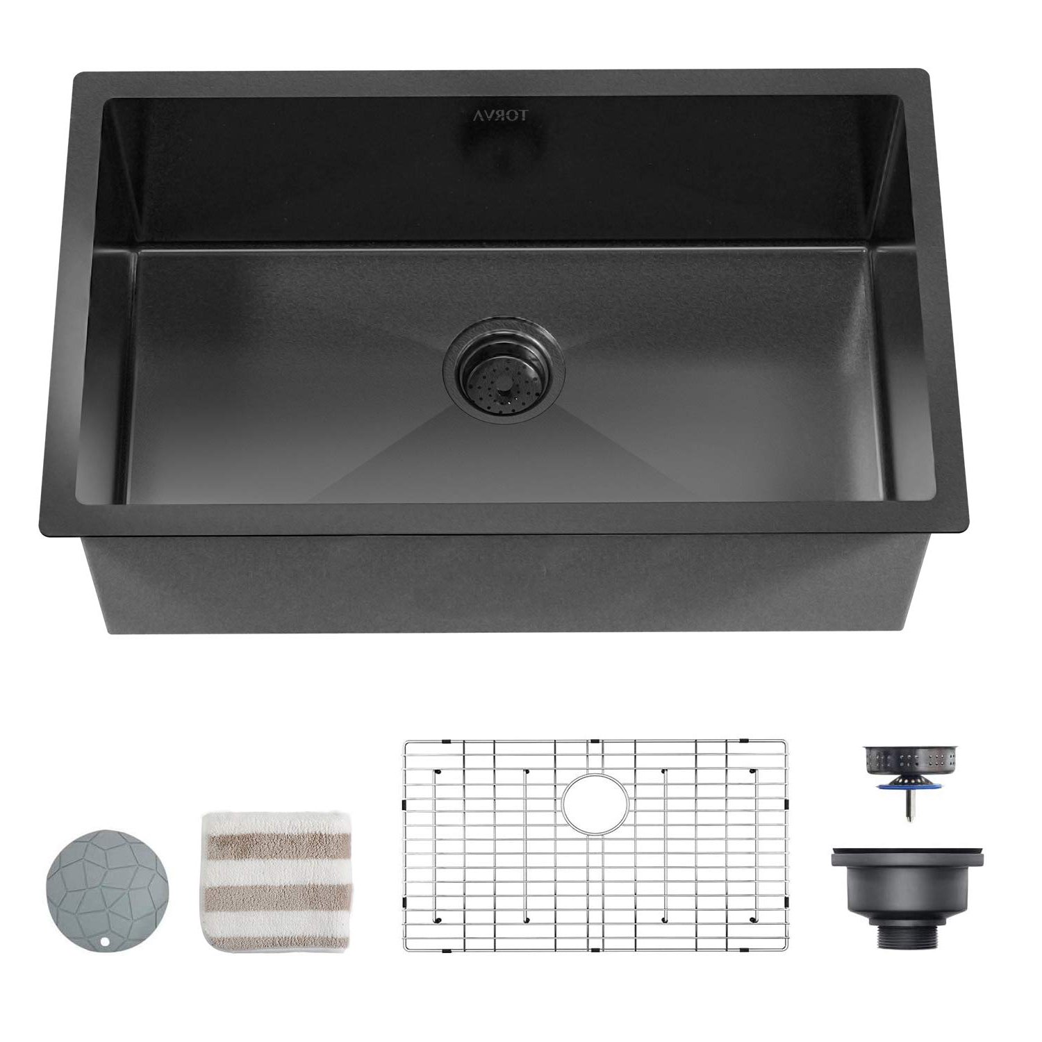 TORVA 32”x19”x10” Undermount Kitchen Sink Nano Coating 16 Gauge RV Wet Bar Sinks Gunmetal Dark Gray