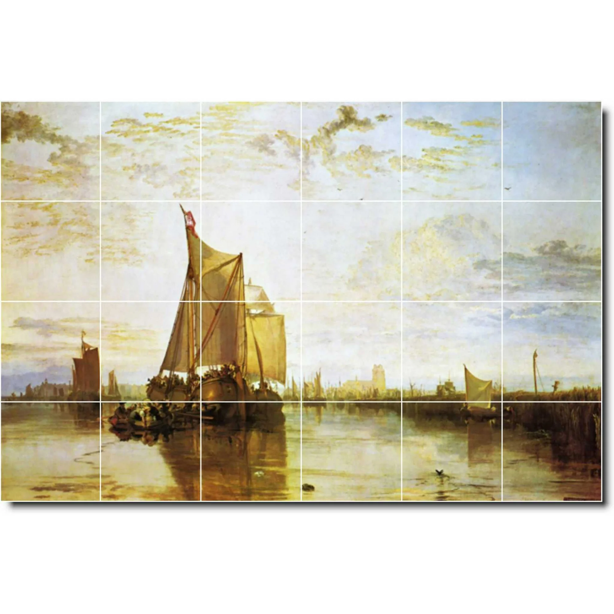 Ceramic Tile Mural-Joseph Turner Ships Backsplash Tile Mural 10. 25.5
