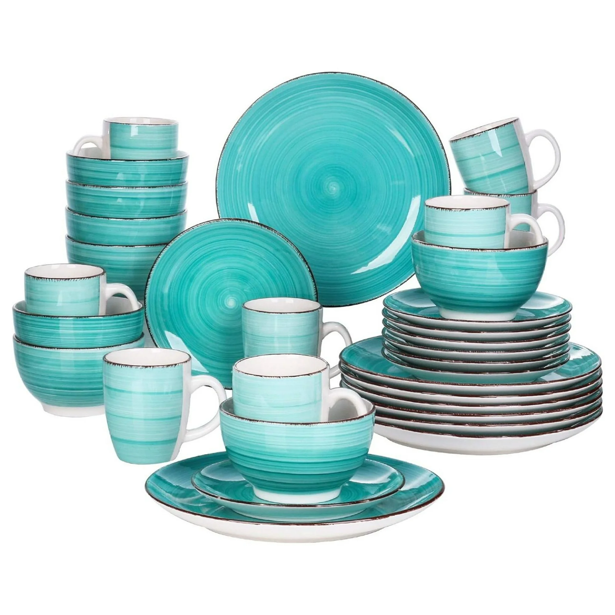 ZHANGHU Green, Ceramic Dinnerware Set, 32 Pieces Service for 8 Stoneware Dinner Set with Dinner Plates, Salad Plates, Bowls, Mugs, Microwave Dishwasher Safe