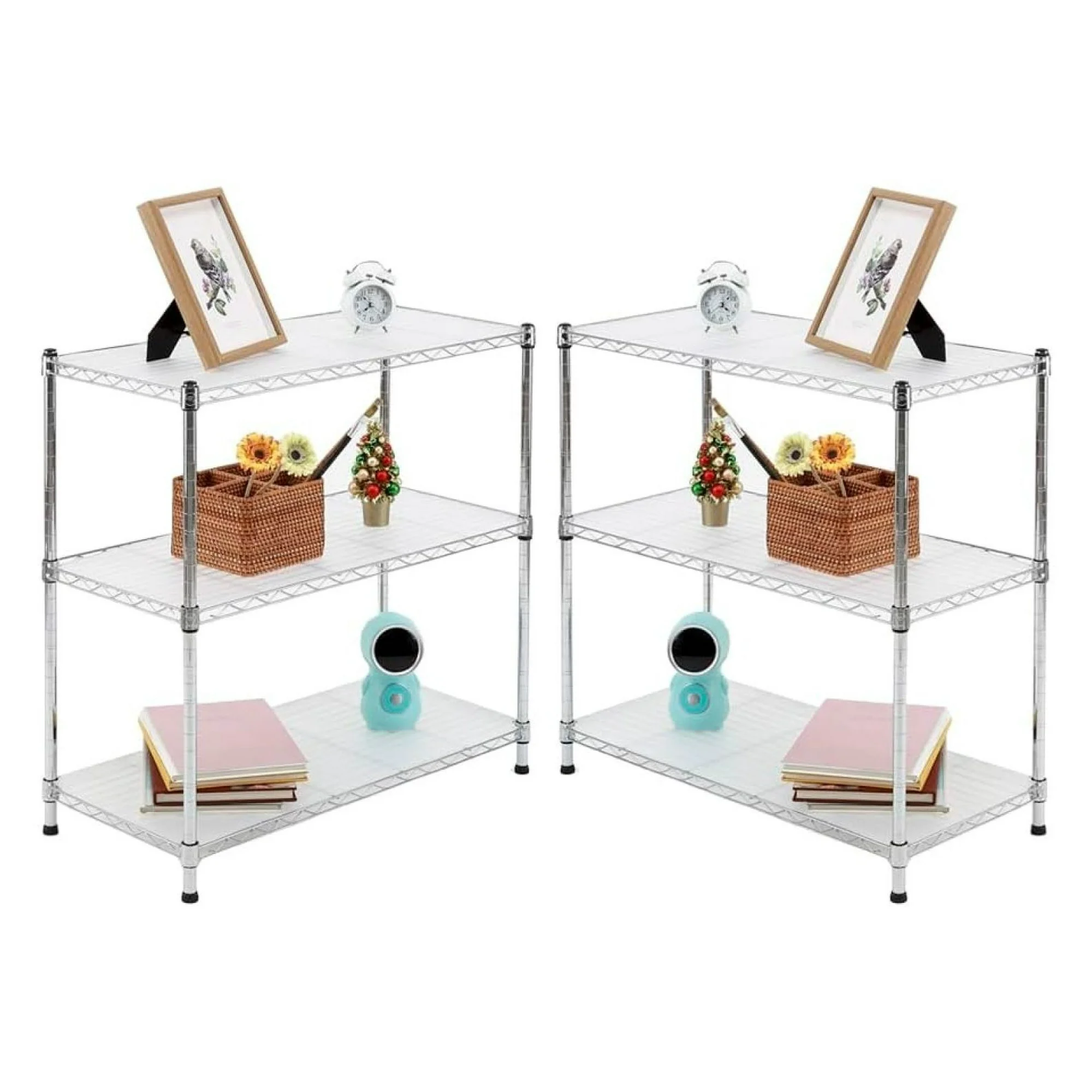 ZHANGHU 2-Pack Chrome 3-Shelf Shelving Unit with 3-Shelf Liners, Adjustable Rack, Steel Wire Shelves, Shelving Units and Storage for Kitchen and Garage (30W x 14D x 30H)