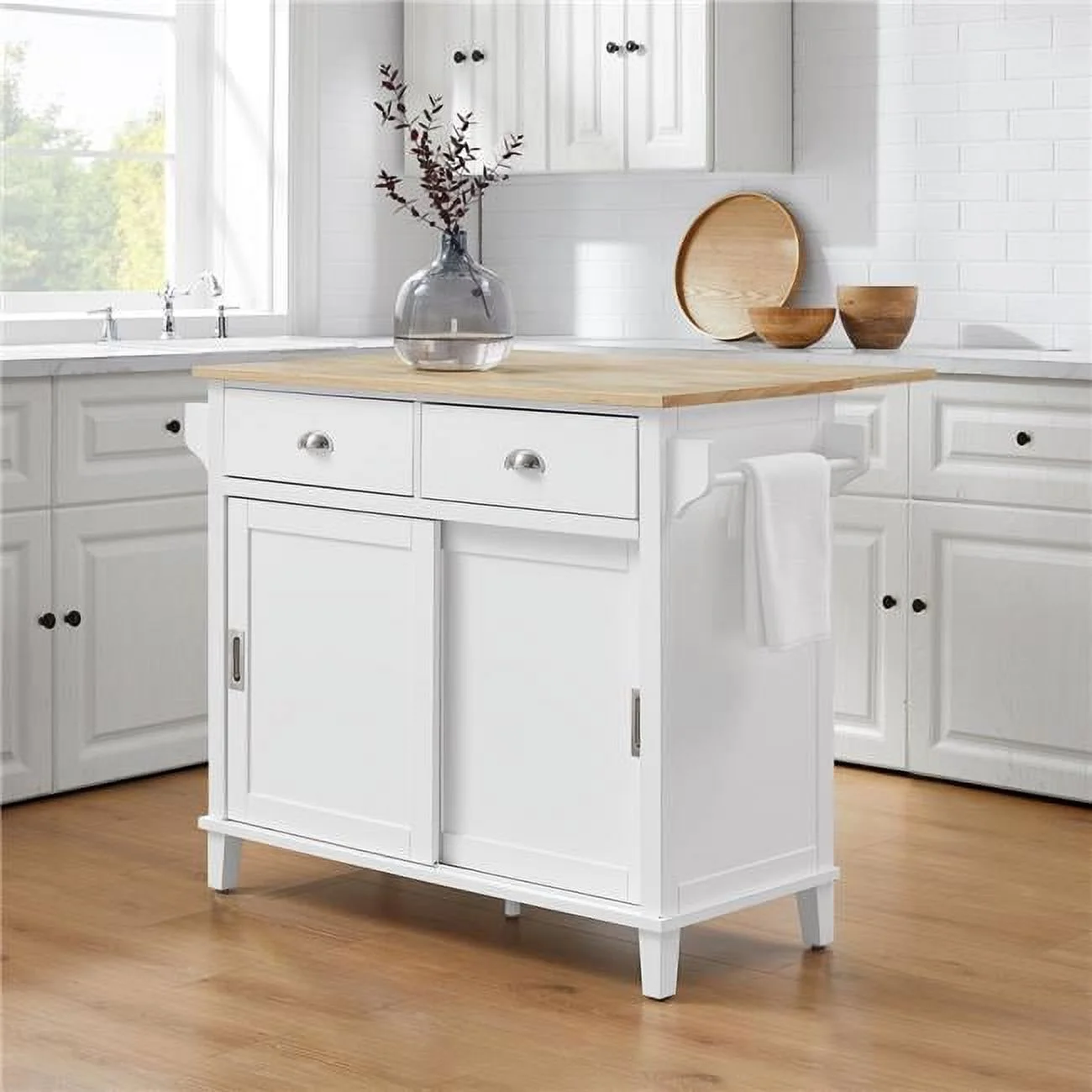 Cora  36.63 x 42 x 18 in. Drop Leaf Kitchen Island, Natural & White