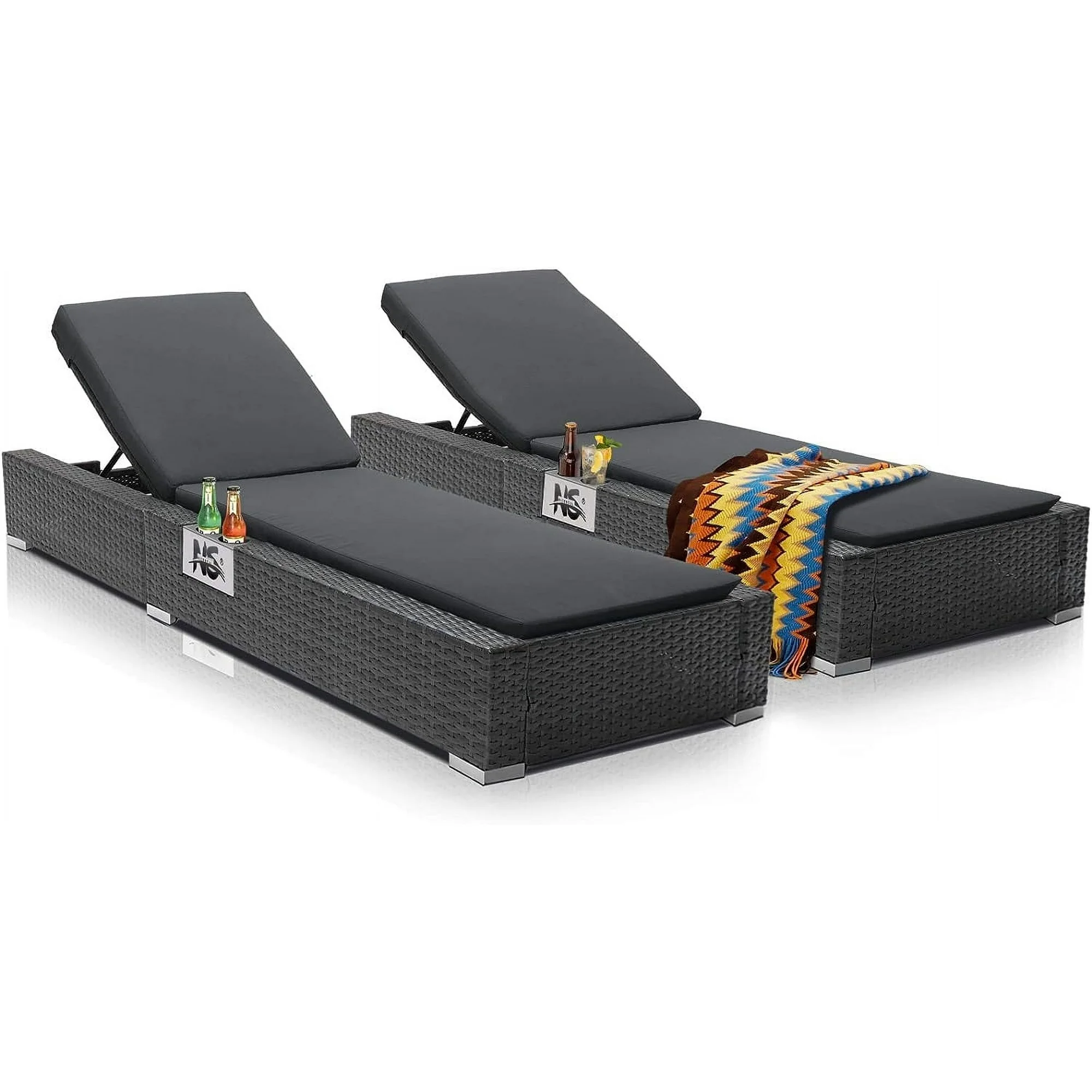 NICESOUL® Patio Wicker Lounge Chairs Set of 2 Conversation Chaise Rattan Outdoor Furniture Heavy Duty Deep Seating Recliner Set Handwoven PE Wicker Conversation Sets