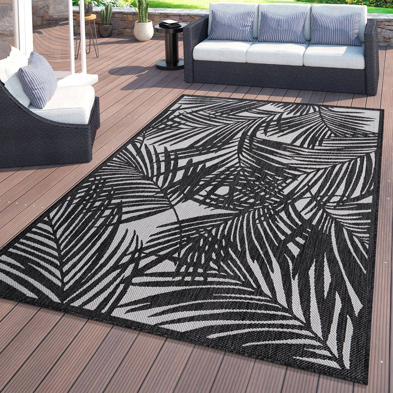 World Rug Gallery Contemporary Palm Leaf Textured Flat Weave Indoor/Outdoor Area Rug - BLACK 7'10