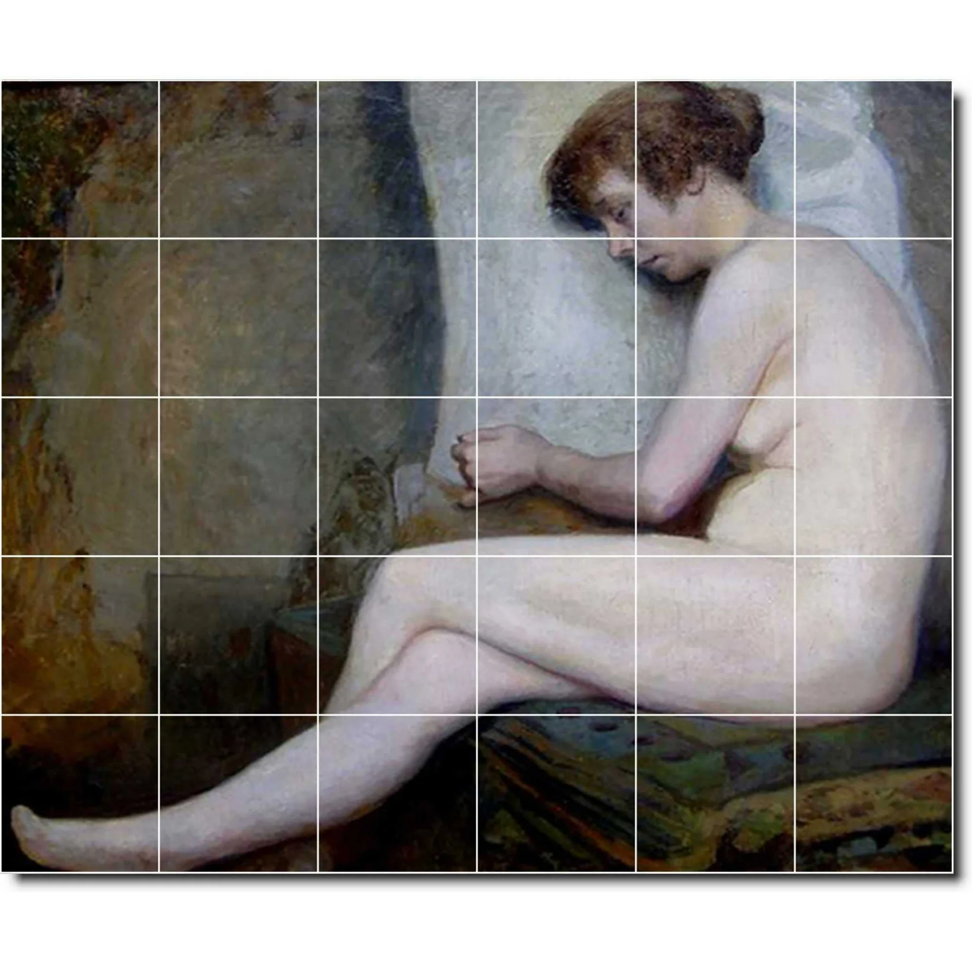 Ceramic Tile Mural-Jules Lefebvre Nudes Backsplash Tile Mural 28. 25.5