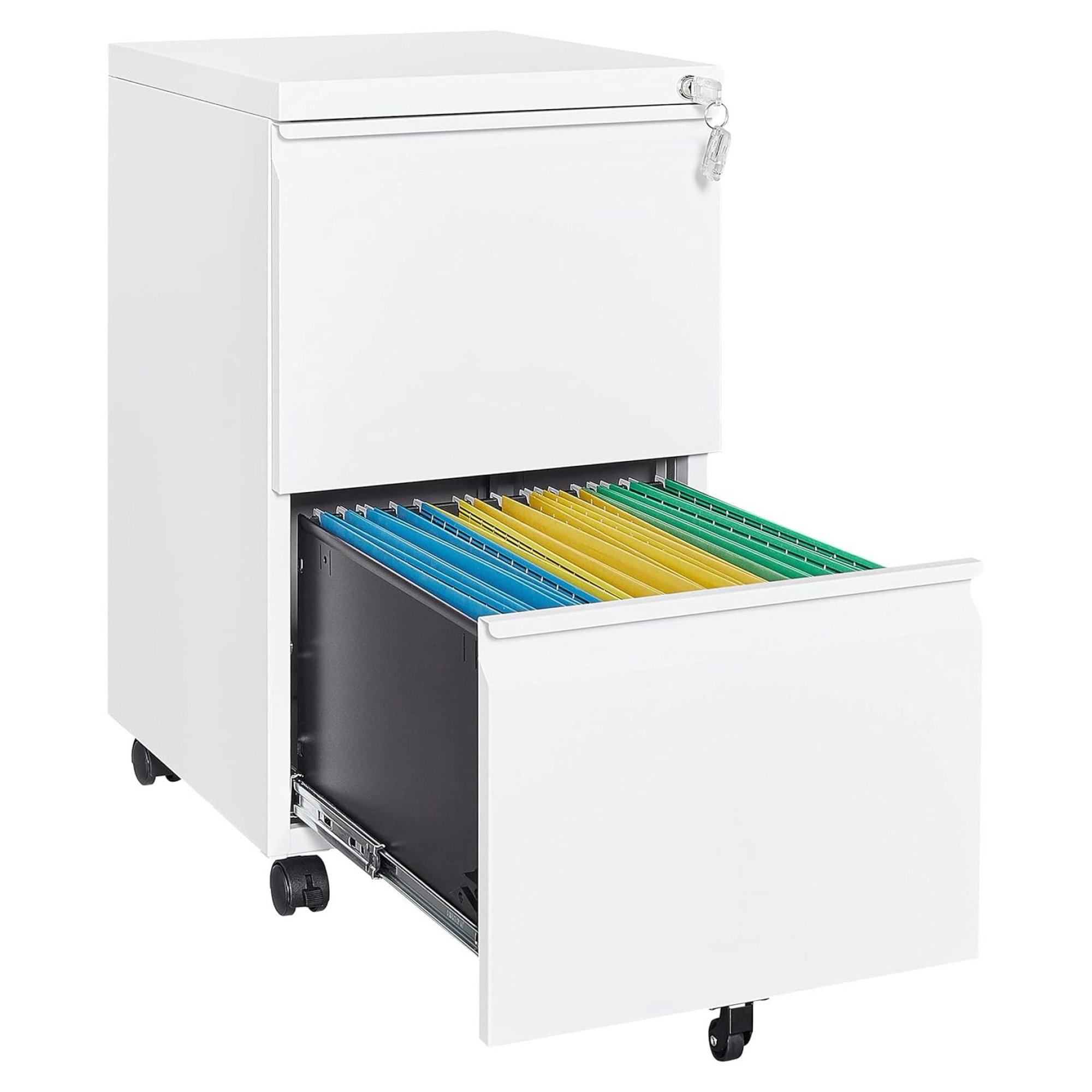 ZHANGHU 2 Drawer Vertical File Cabinet - Mobile Filling Cabinet with Lock for Legal/Letter Files - Office Storage File Cabinet with Wheels Under Desk - Assembly Required
