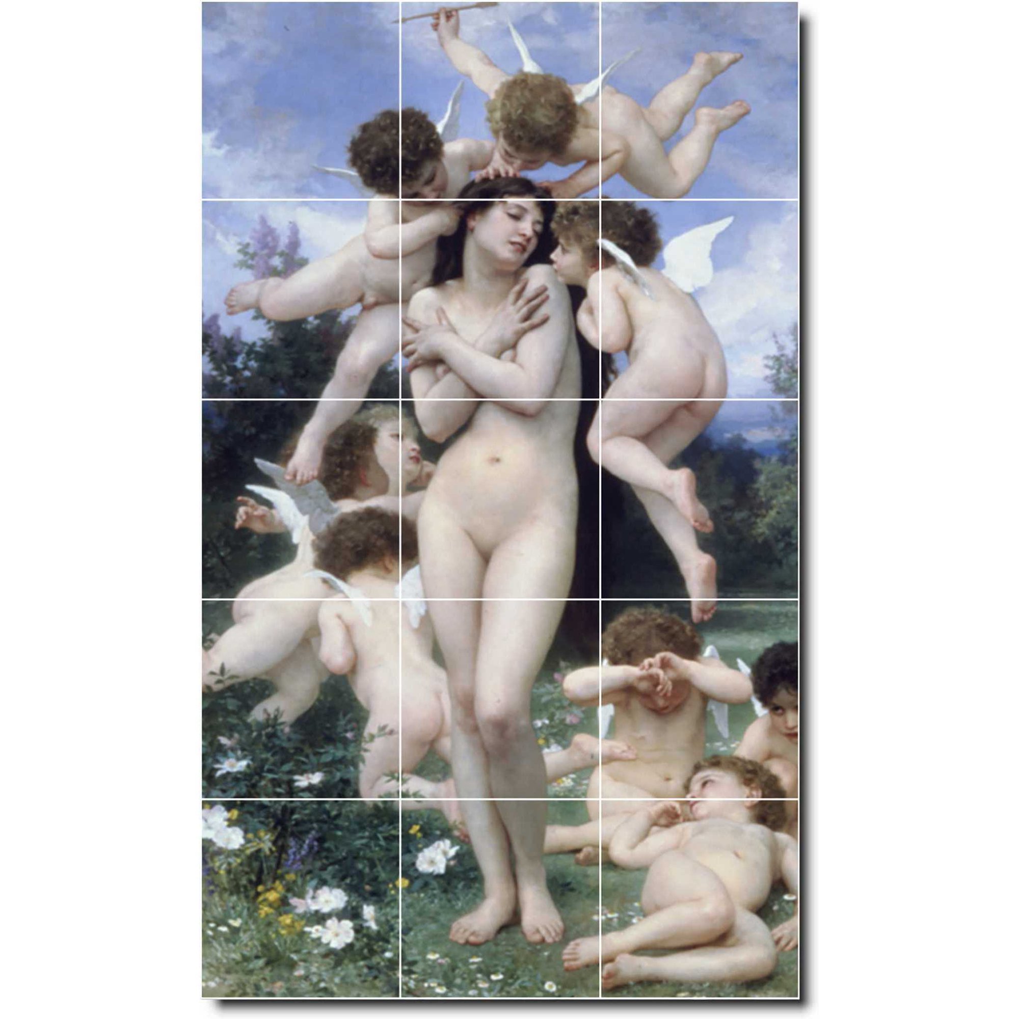 Ceramic Tile Mural-William Bouguereau Nudes Backsplash Tile Mural 22. 24