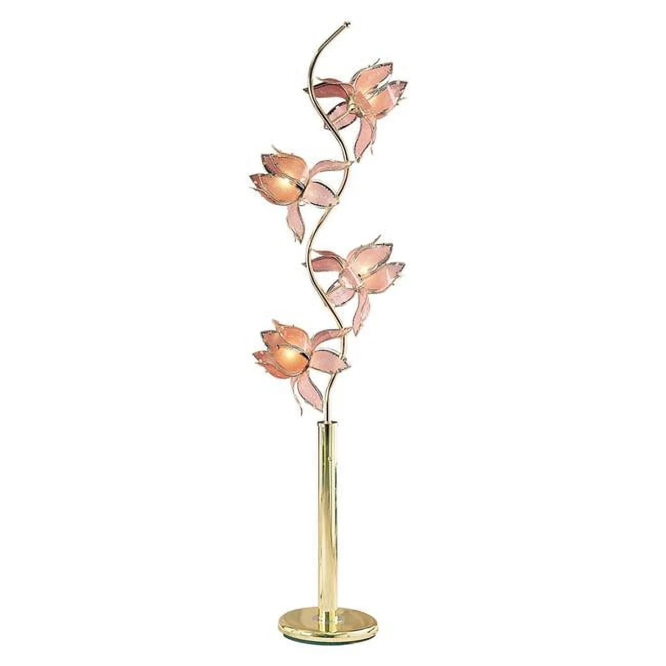 HomeRoots 431813 Contemporary Glass Floral Table Lamp, Gold & Pink