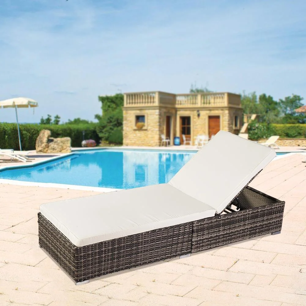 Winado Adjustable Outdoor Wicker Chaise Lounge With Cushion