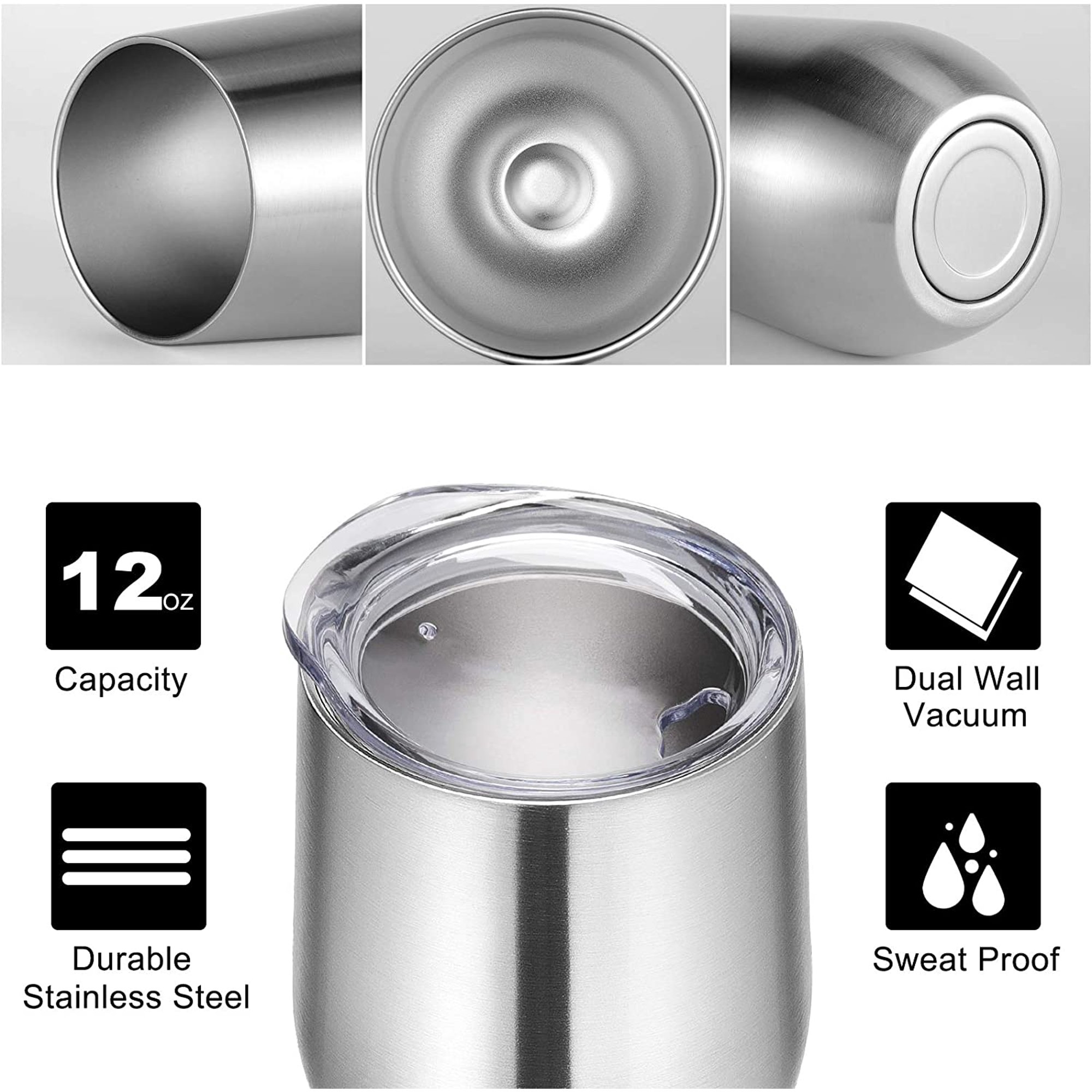 Wine Tumblers Bulk 12 Pack, 12Oz Stainless Steel Stemless Wine Glass With L