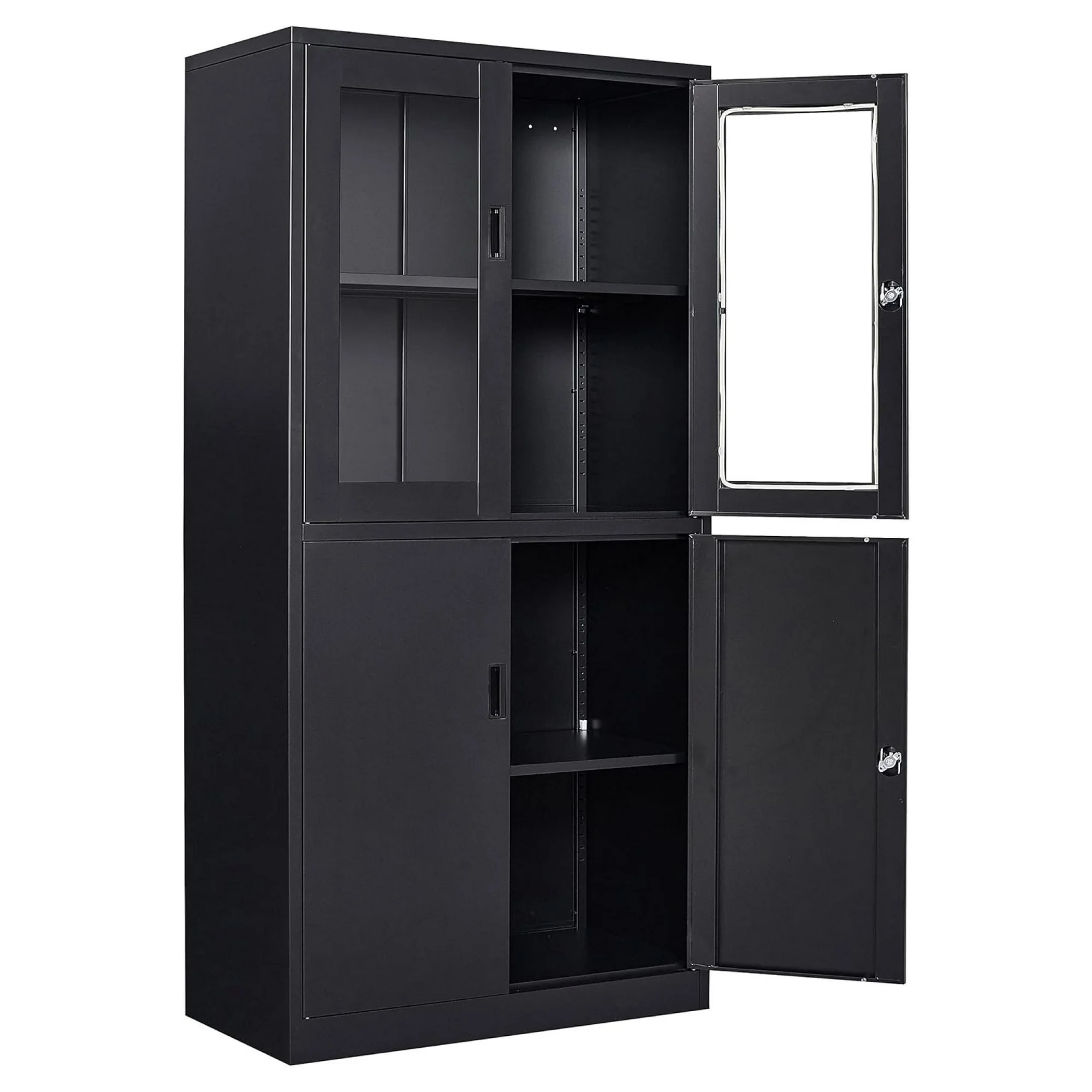 ZHANGHU Display Cabinet with Glass Doors, Freestanding Kitchen Pantry Cabinet with Glass Doors and Shelves, Storage Cabinet with Doors and Shelves for Home Office, Pantry,Kitchen Bathroom