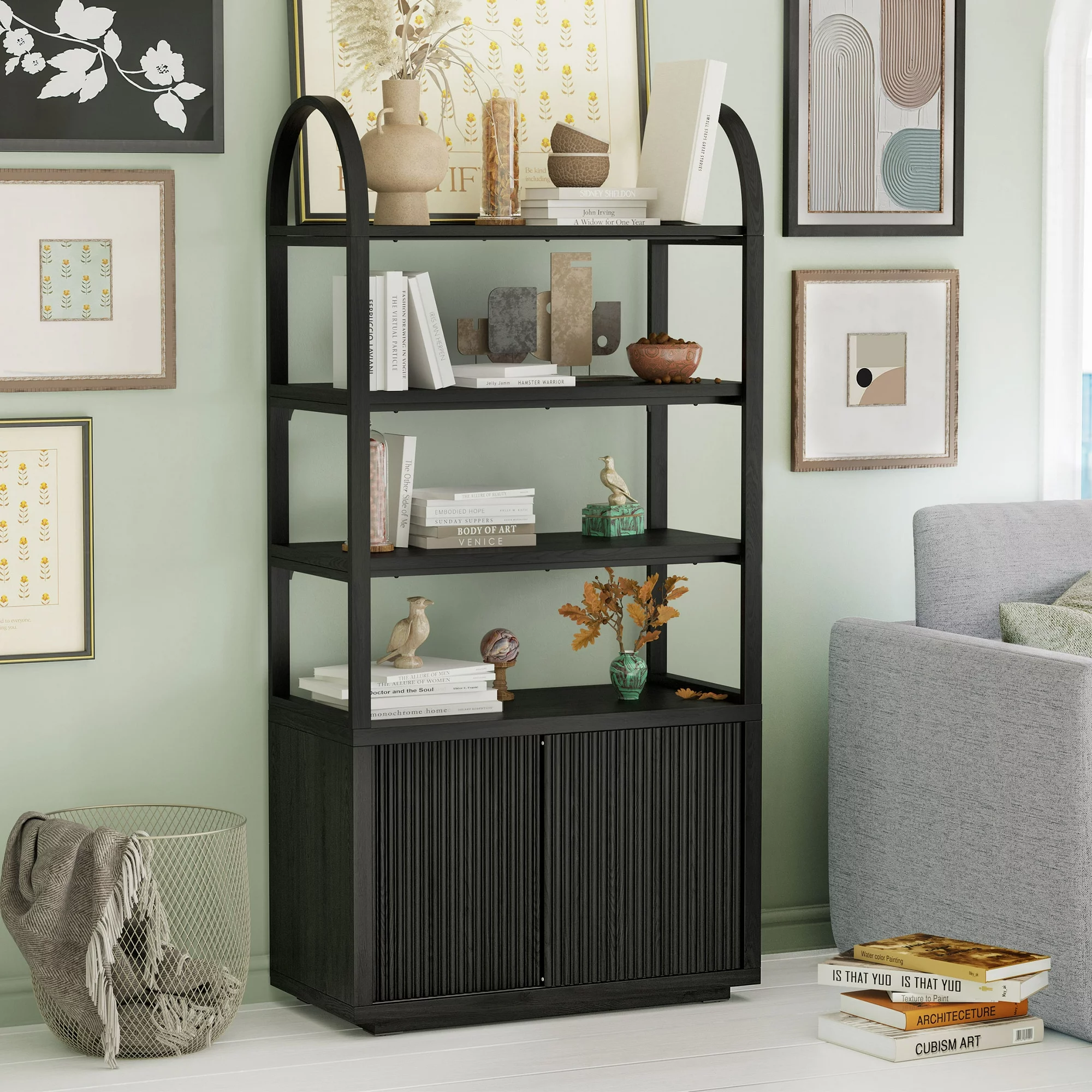 Beautiful Fluted 3-Shelf Bookcase -Black
