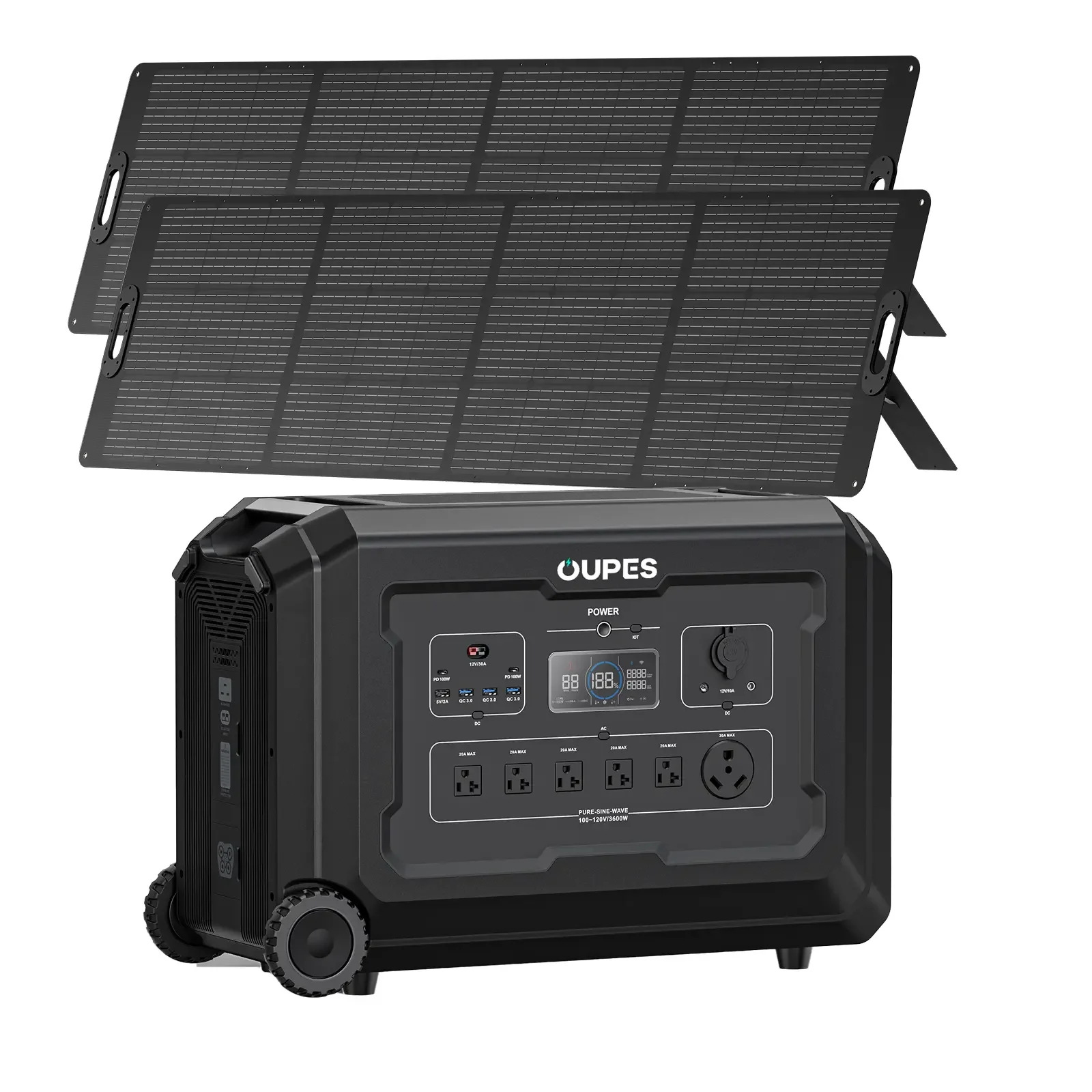 OUPES Mega 3 Portable Power Station 3600W 3072Wh Solar Generator + 2x240w solar panel for Outdoor