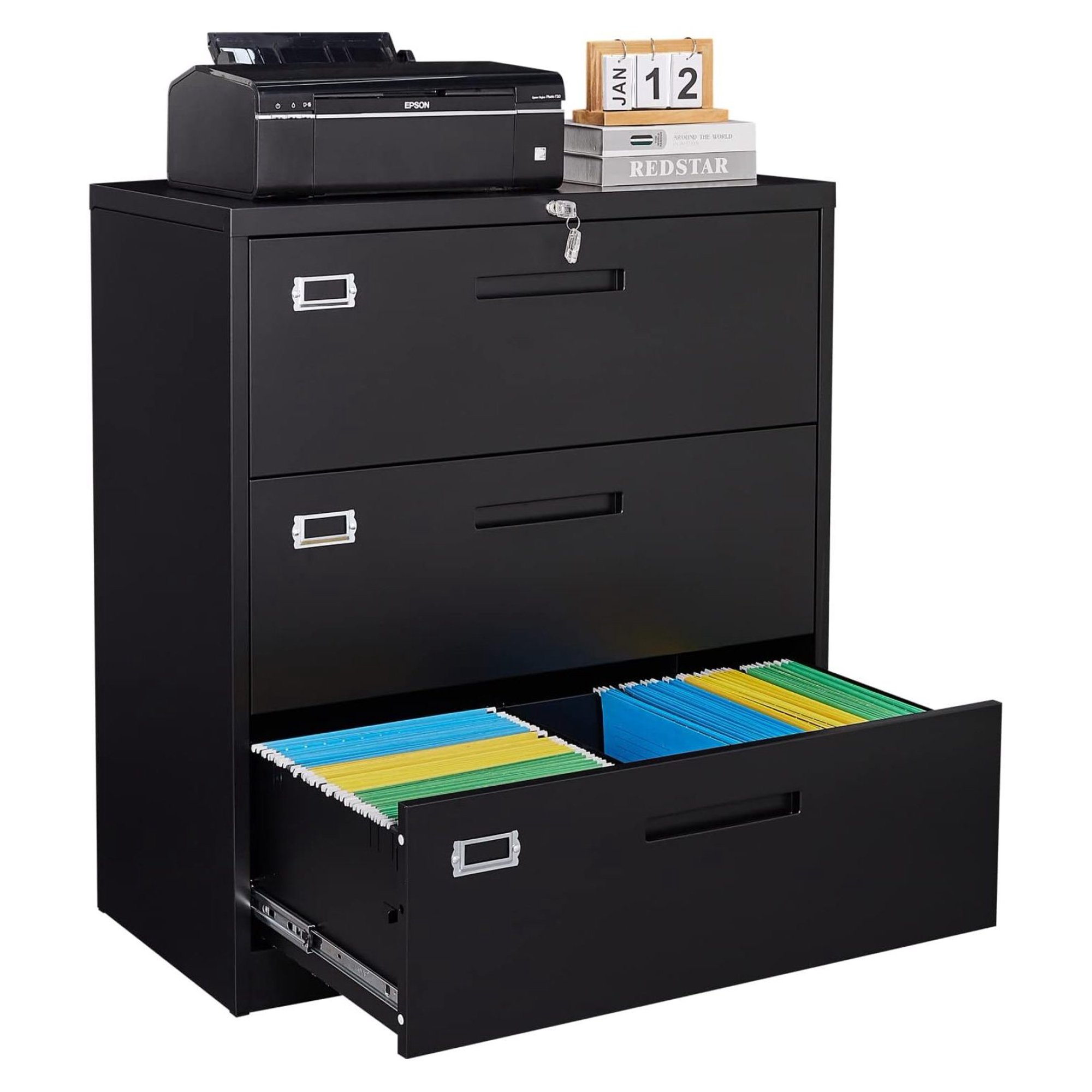 ZHANGHU 3 Drawer Lateral File Cabinet with Lock,Lateral Filing Cabinet,Office Metal Filing Cabinet Fit Letter Size/A4/Legal File Office Organizer Storage Cabinet