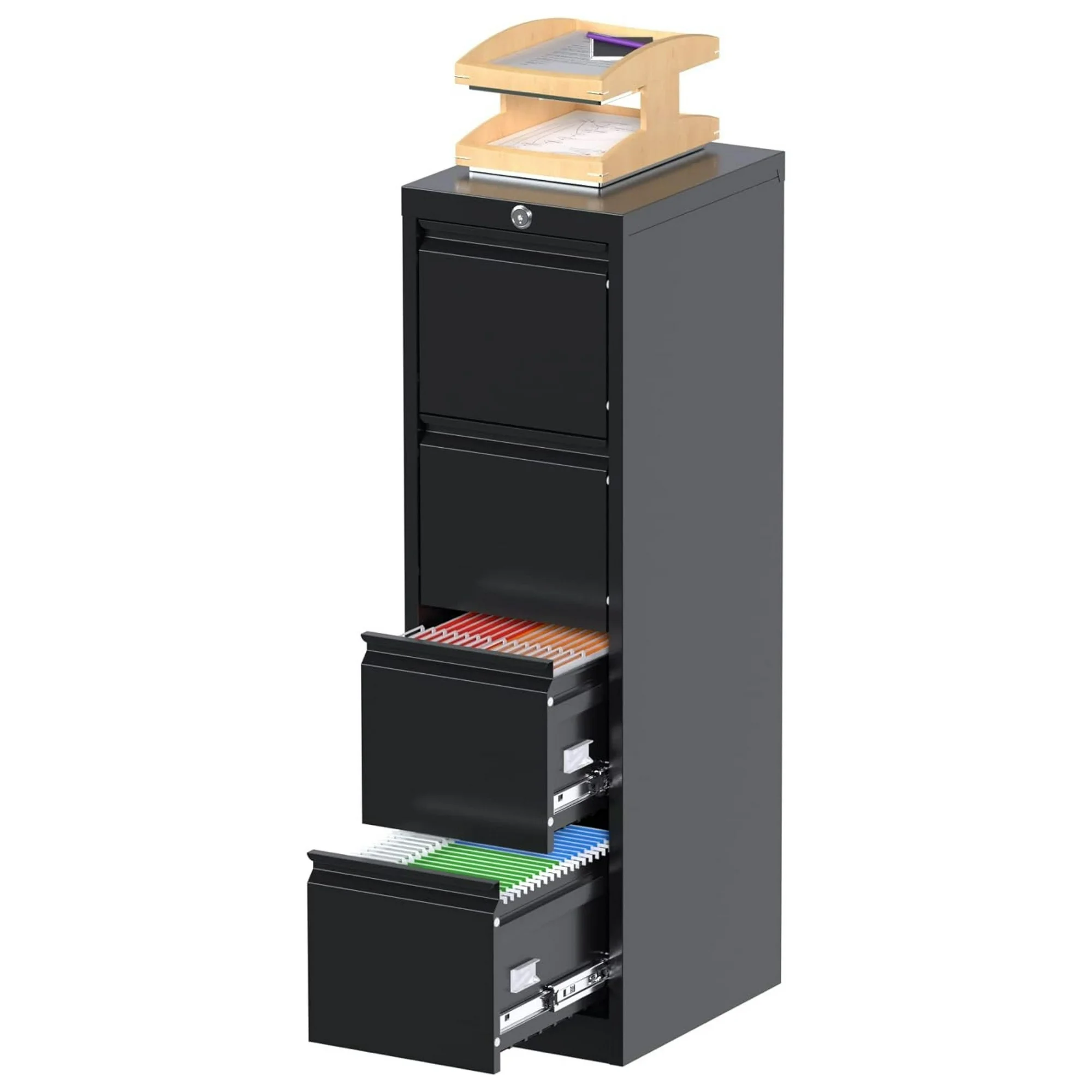 ZHANGHU 4 Drawer Vertical File Cabinet Locking Letter Black 52 Inch, Home Office Hanging File, 4 Drawer File Cabinet with Lock, Assembly Required