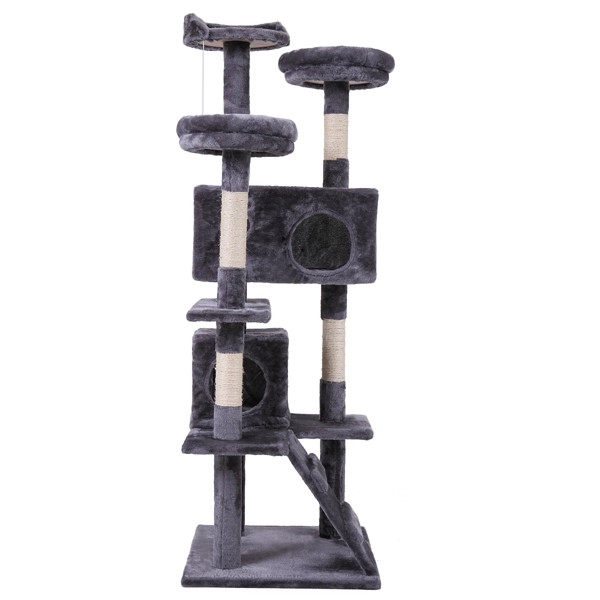 XCJDILAO Tree  Tower with Scratching   Plush Cushion  Ladder and Condos for Indoor Cats  Gray