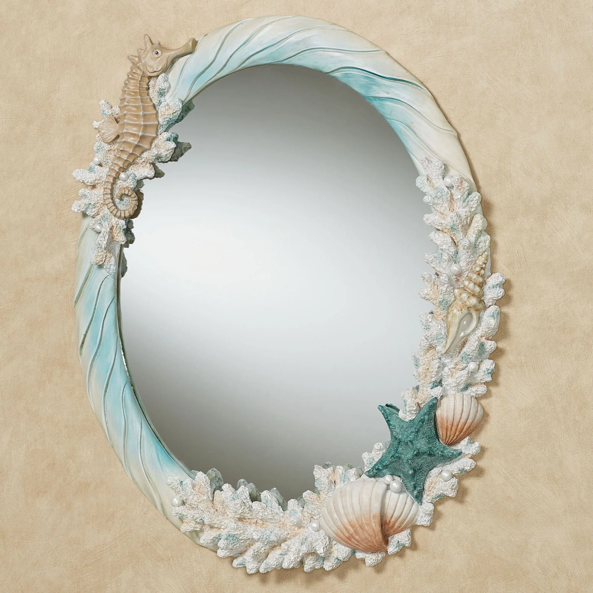 Coral Medley Oval Wall Mirror Multi Earth - Coastal Style Mirrors for Bedroom, Bathroom