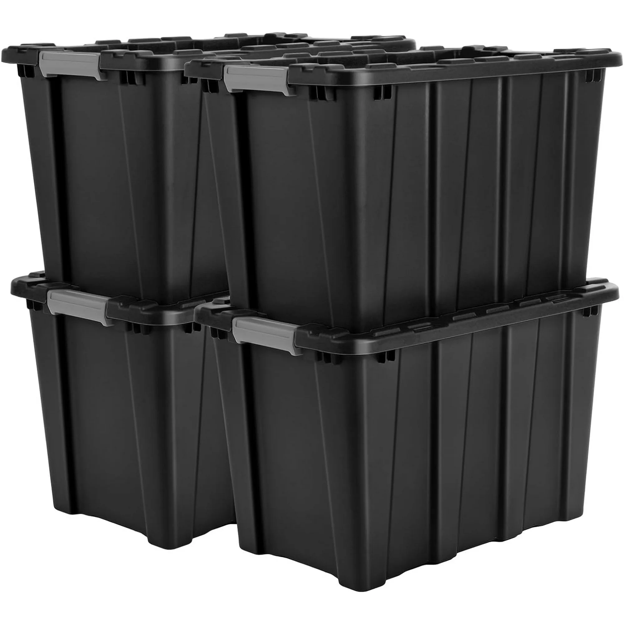 TJCGDTY V12 16Gal Heavy Duty Plastic  Bins with Latching Lids  Stackable Tough Tote  Box Containers with Lock Hole & Handle for Garage Workshop Metal Rack (Black Base/Red Lid  4Pack)