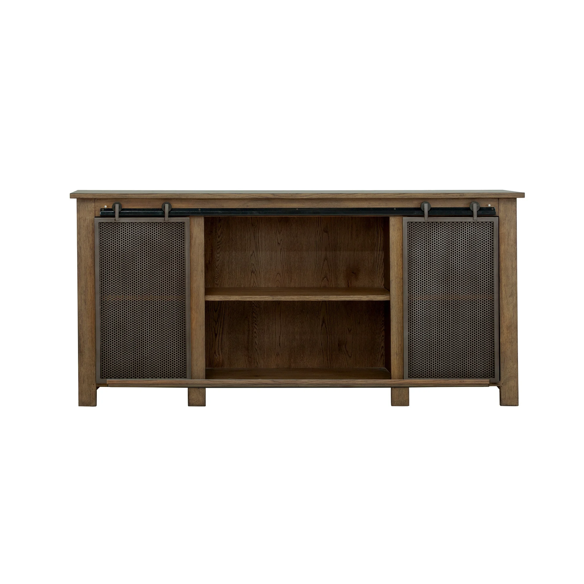Home Fare Oak Farmhouse Sliding Door Console Buffet Sideboard, Brown