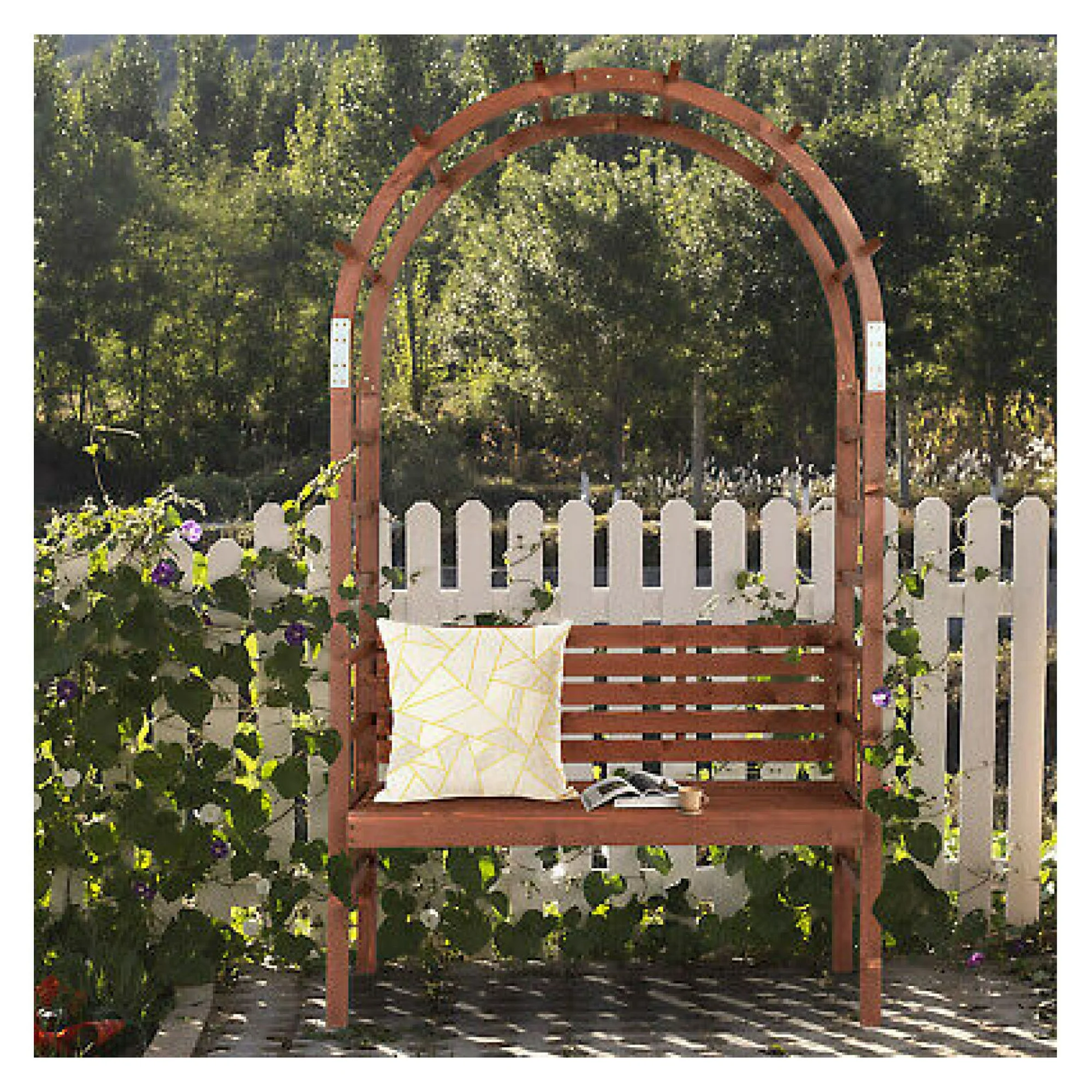 ZHANGHU 6.8FT Wooden Arch with Removable Bench for 2 People, Garden Arbor Trellis, Brown