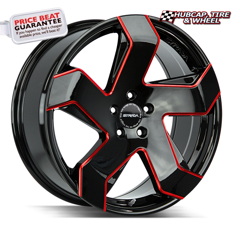 Strada Coltello 24X10 Gloss Black Candy Red Milled Custom Wheel- 6x139.7 Bolt Pattern, 24mm Offset