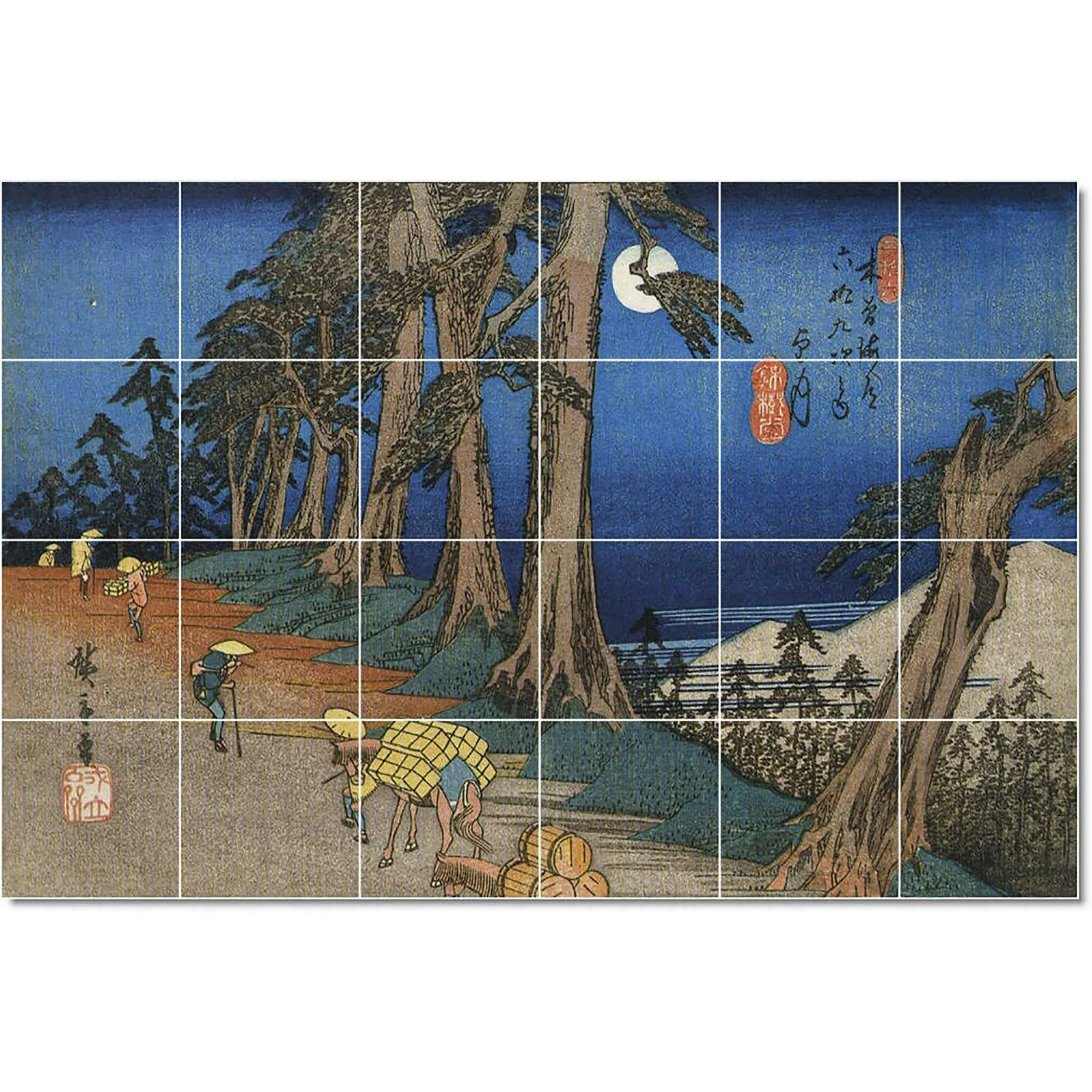 Ceramic Tile Mural-Utagawa Hiroshige Ukiyo-E Tile Mural Residential Remodeling Idea. 25.5