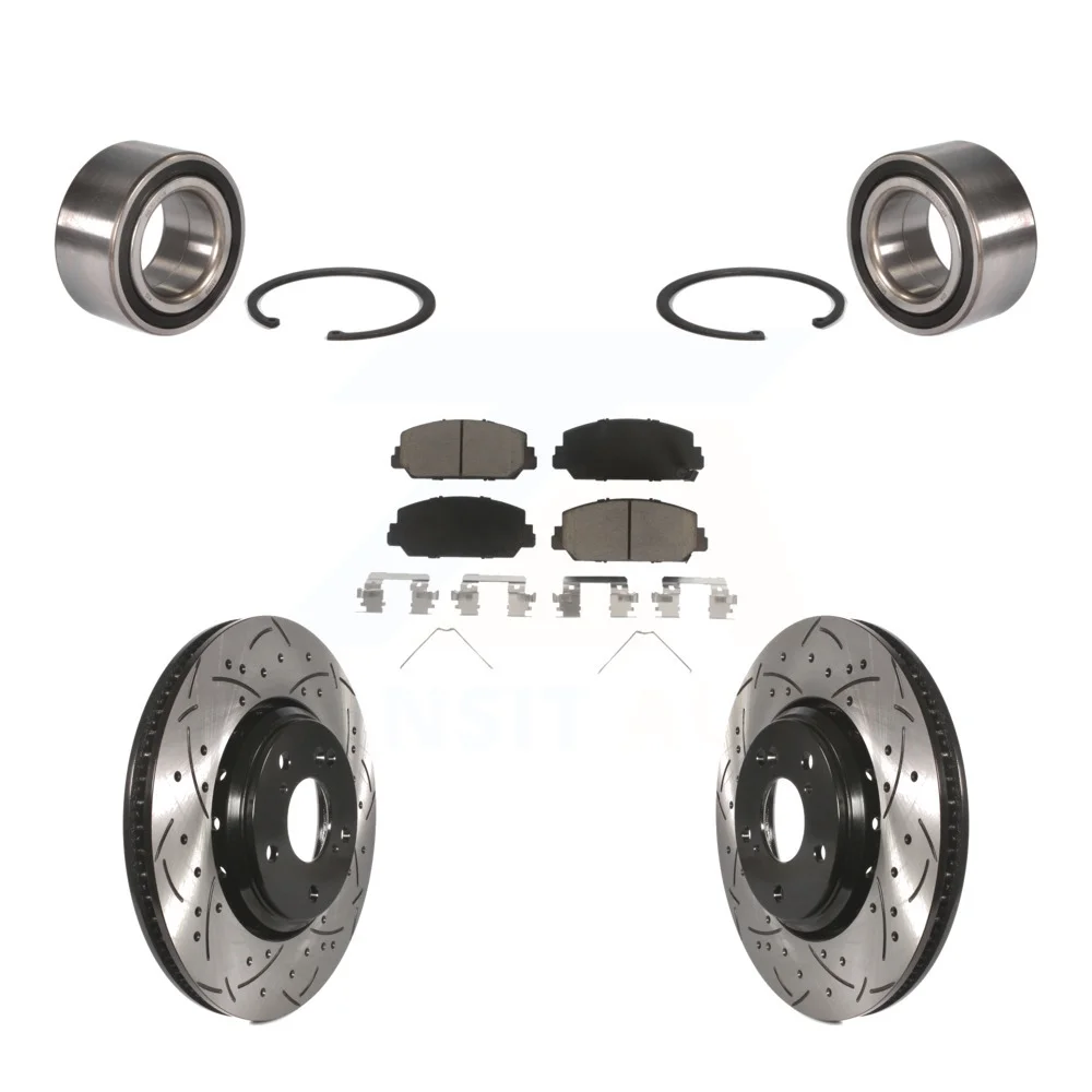 Transit Auto Front Wheel Bearing Coated Drilled Slotted Disc Brake Rotors and Ceramic Pads Kit for Car Honda Accord KBB-117631
