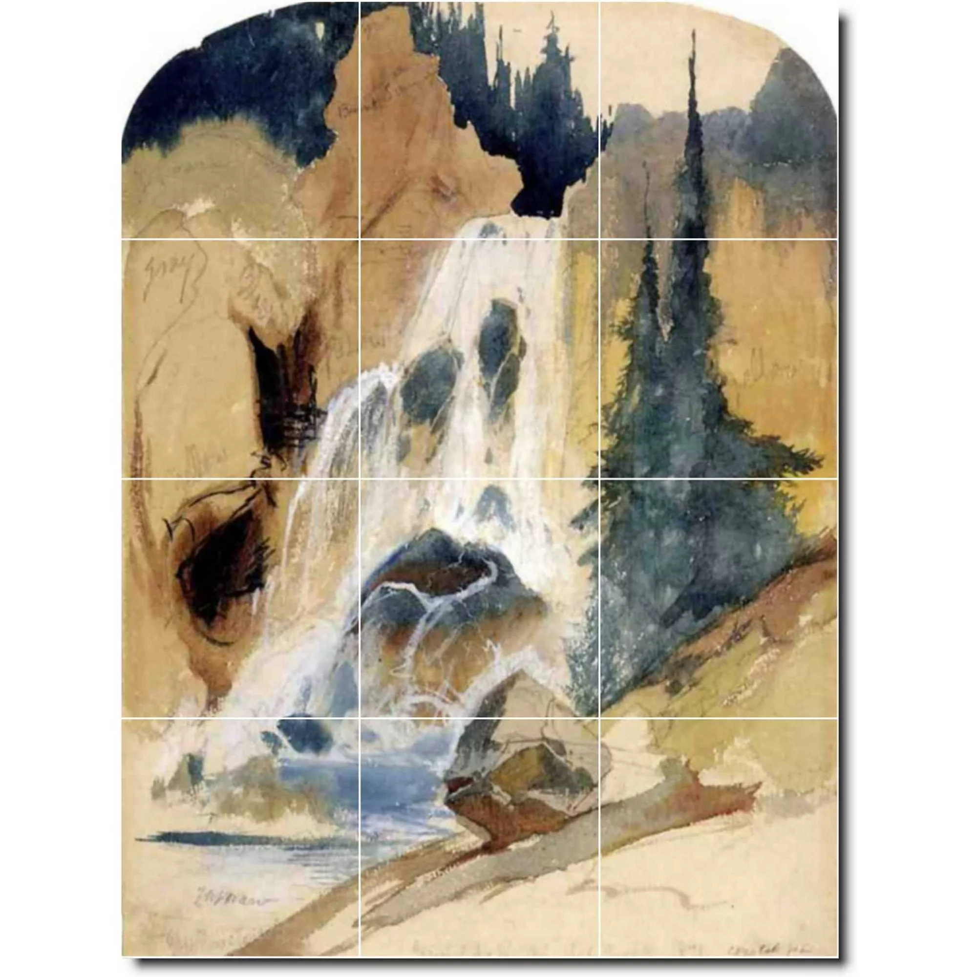 Ceramic Tile Mural-Thomas Moran Waterfalls Backsplash Tile Mural 19. 18