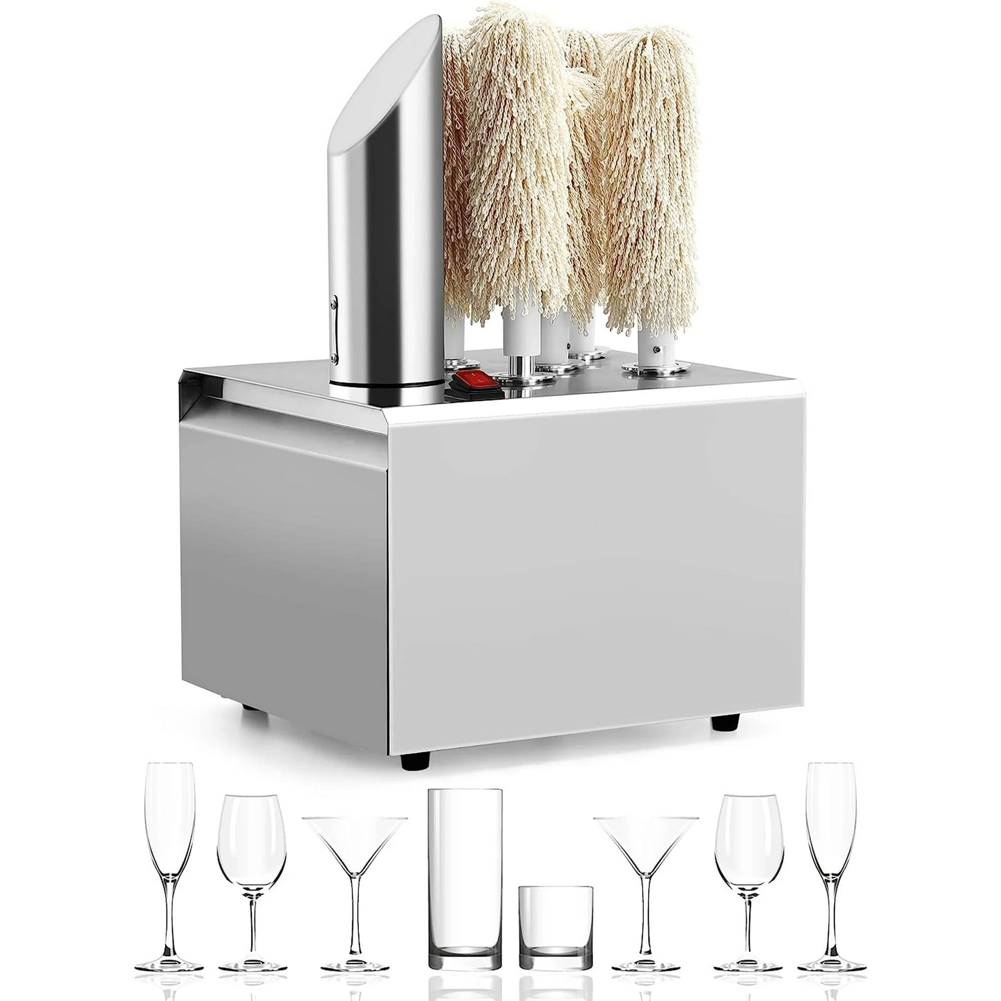 Homhougo—Glass Polisher - Set Of 5 Polishing Heads, Commercial Electric Wine Glass Polishing Machine For Bars, Restaurants, And Hotels Etc.