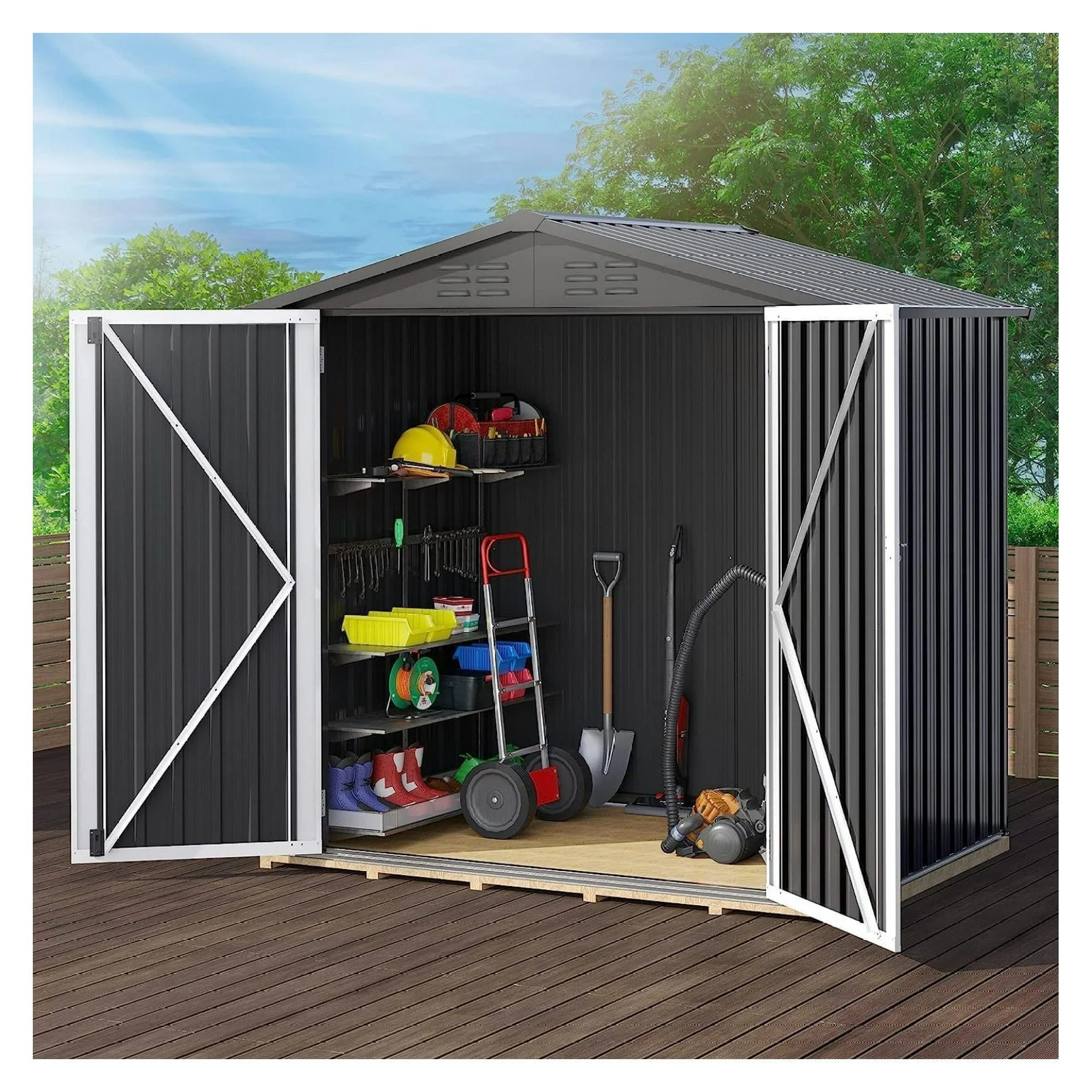 ZHANGHU 6' x 4' Outdoor Storage Shed, Large Metal Tool Sheds, Heavy Duty Storage House with Lockable Doors & for Backyard Patio Lawn to Store Bikes, Tools, Lawnmowers,Dark Gray