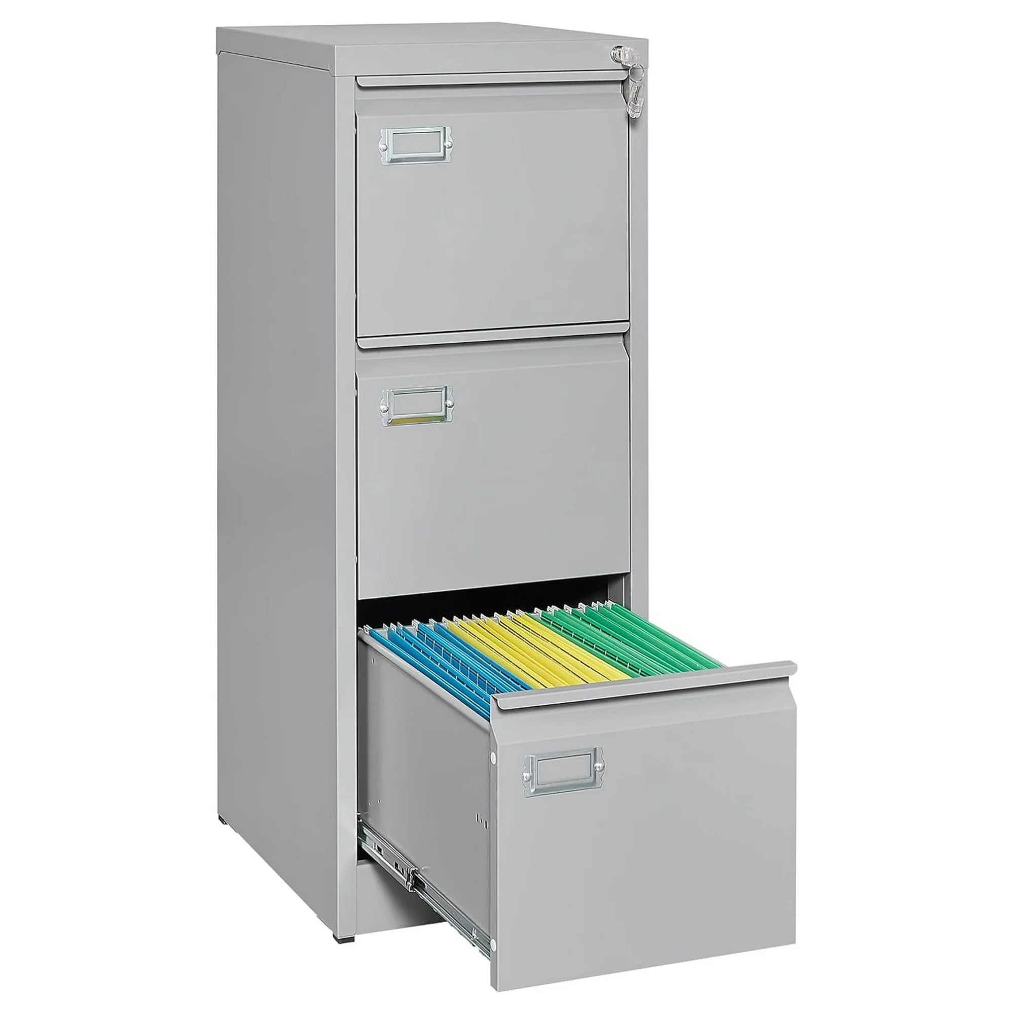 ZHANGHU 3 Drawer Vertical File Cabinet with Lock, Stainless Steel Filing Cabinet, Metal Filing Cabinet for Home Office Organizer Storage Cabinet Letter Size/A4/Legal File