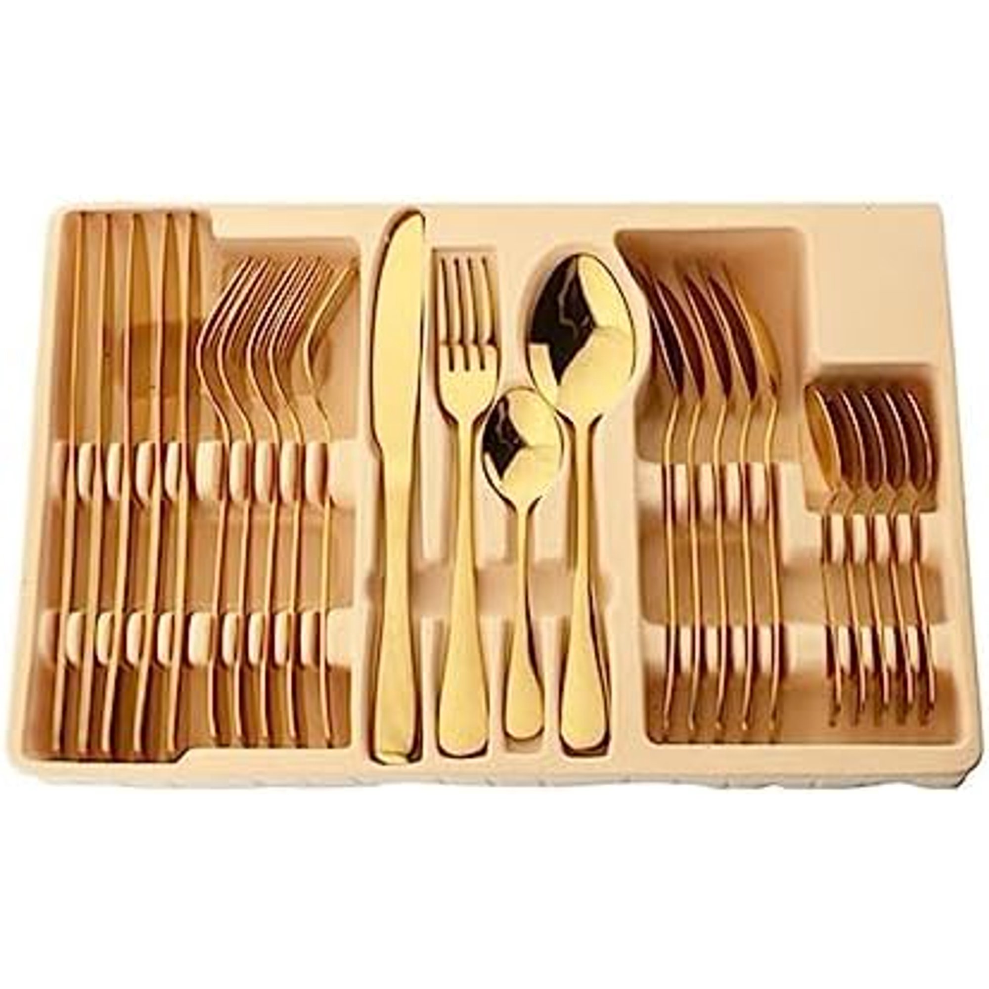 Western style tableware 24Pcs Pink Gold Cutlery Set Stainless Steel Dinnerware Spoon Tableware Set Western Silverware Festival Flatware Gift Tableware suit (Color : Gold 24Pcs Box)