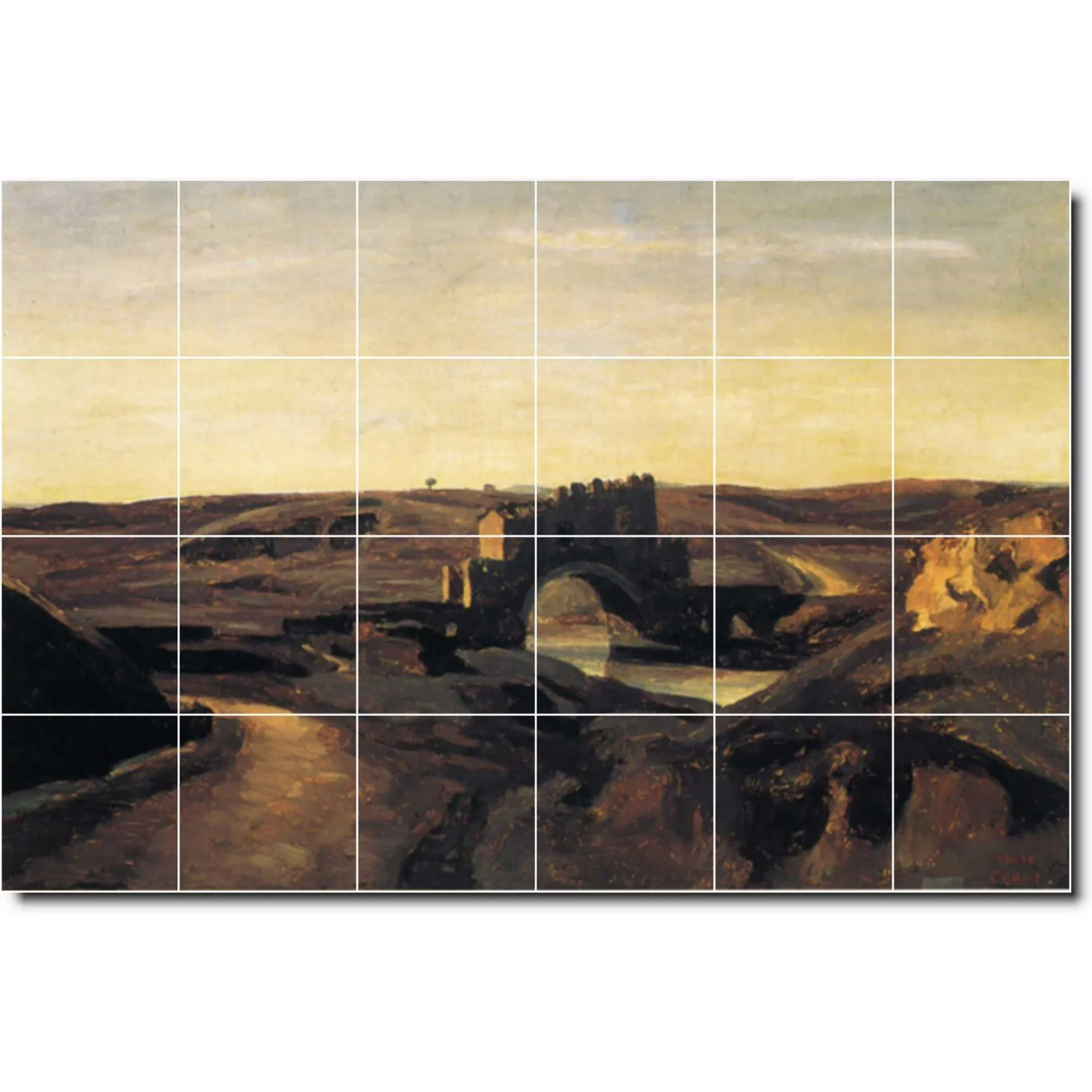 Ceramic Tile Mural-Jean Corot Waterfront Painting 274. 25.5