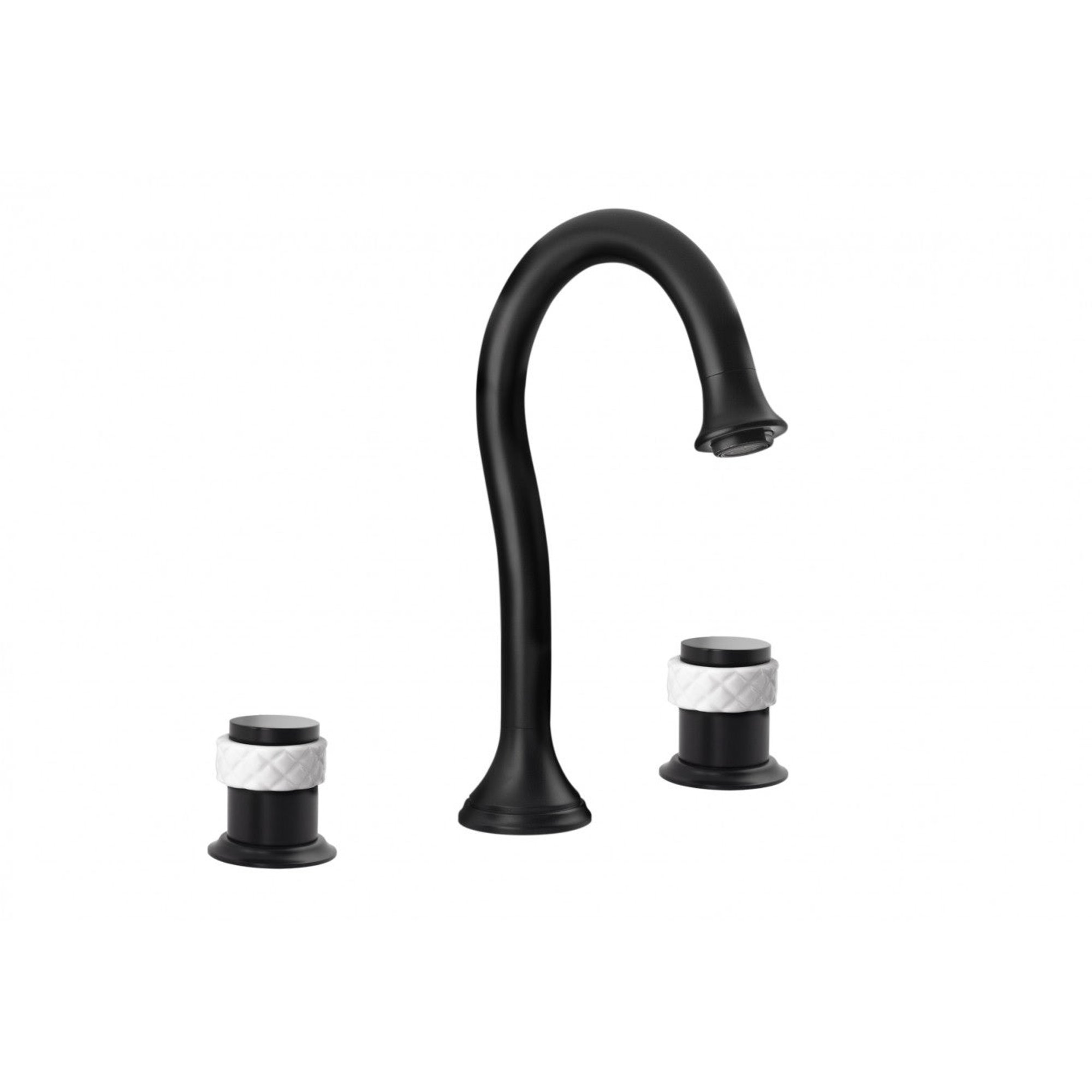 Coquette matte black widespread  bathroom sink faucet.